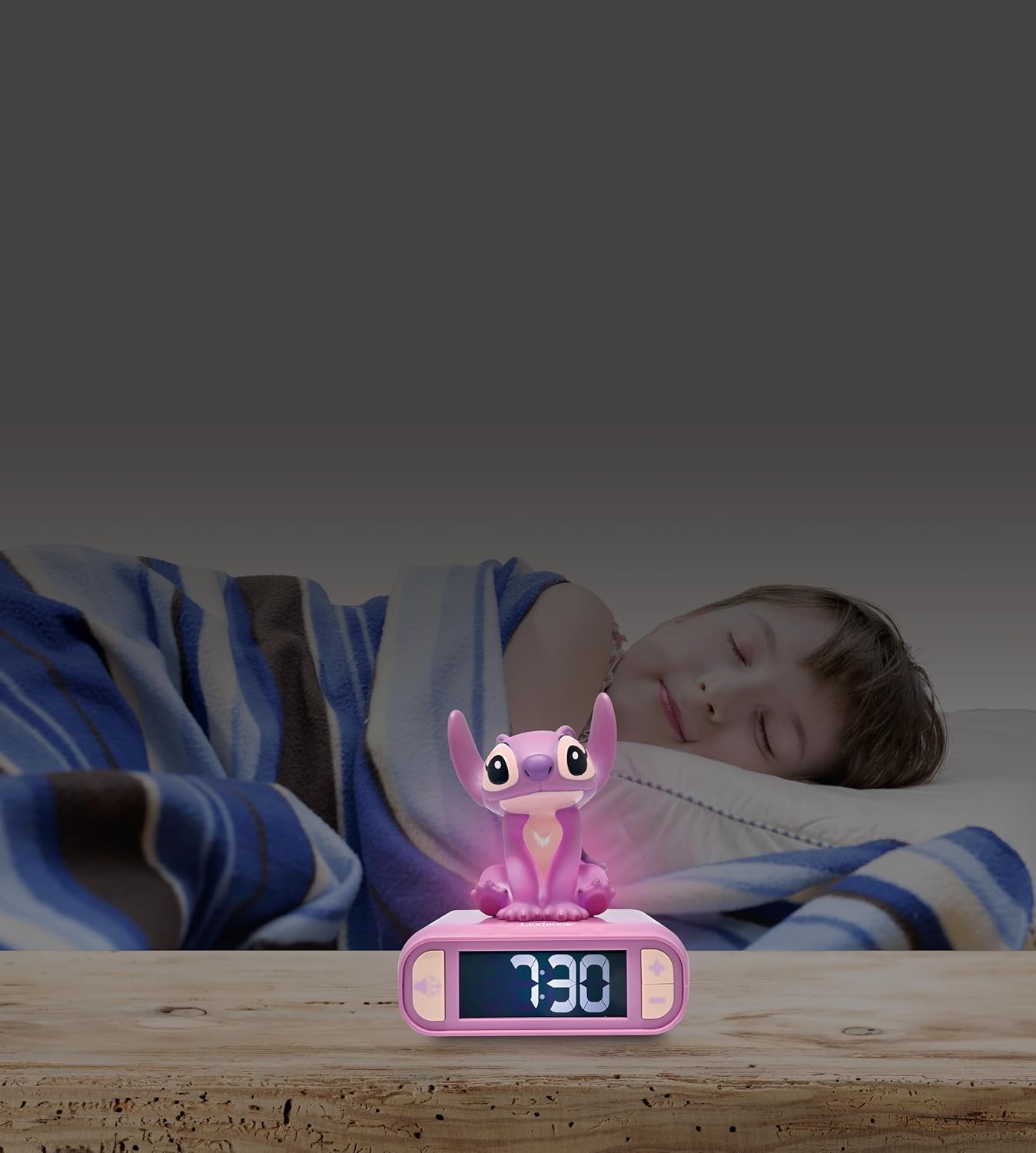 LEXiBOOK, Disney Stitch, Angel Night Light Alarm Clock, Sounds and Melodies, Backlit LCD Screen, Luminous, Snooze, Pink, RL800D1