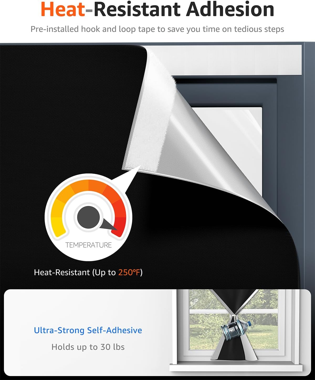 Sumobaby Blackout Curtains for Bedroom Portable 63"x84",No Drill Blackout Shades with Upgraded Hook&Loop Tapes,100% Black Out Window Cover,Thermal Insulated Blinds for Bedroom,Nursery(1 Panel,Black)