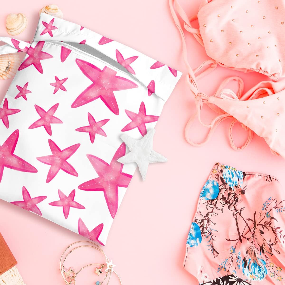 Wet Bag, Wet Dry Bag, Wet Bag for Swimsuit, Travel, Beach, Pool, Diapers, Dirty Yoga Gym Clothes, Makeup Bag, Waterproof Reusable Beach Bag Ocean Decor Starfish Sea Horse Anchor