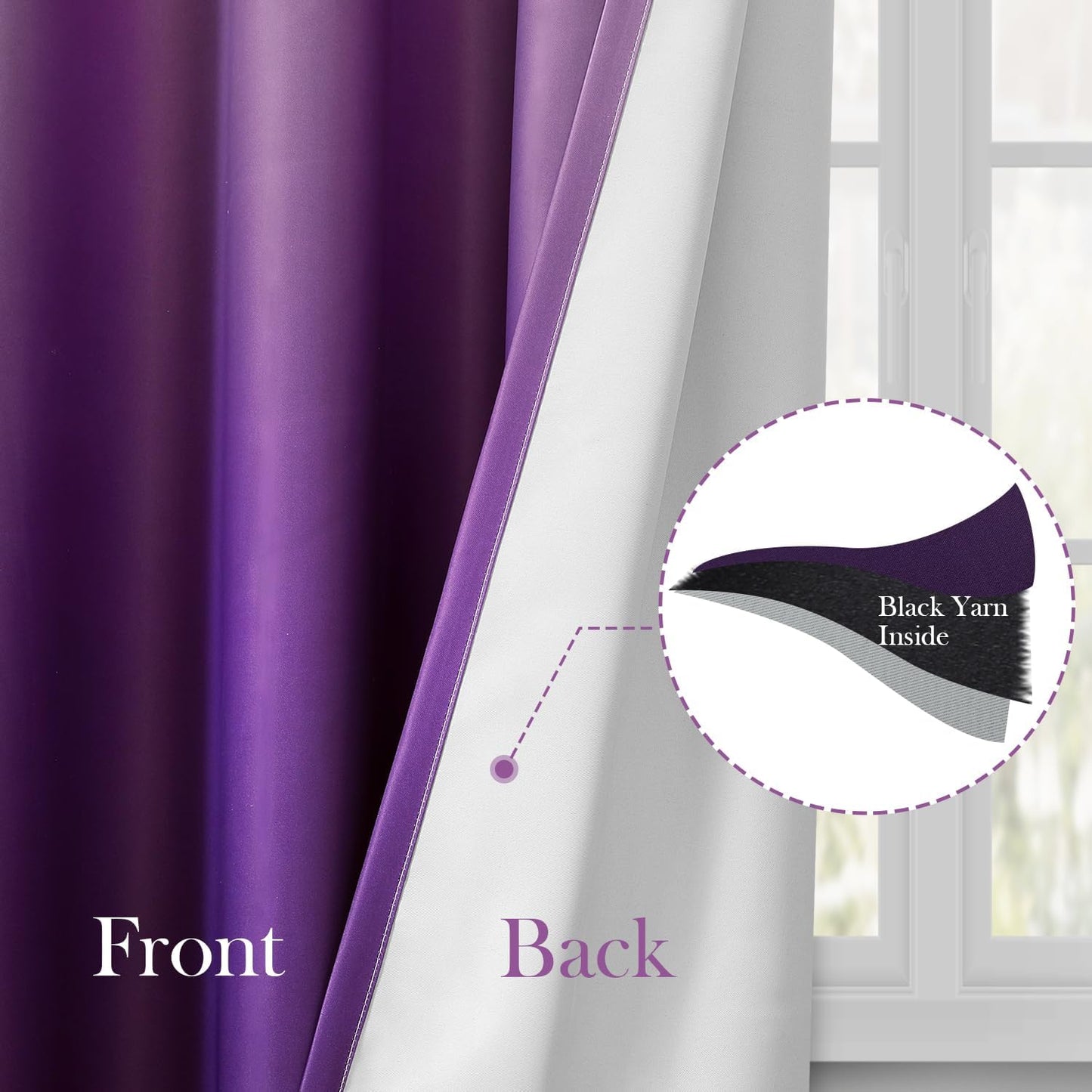 HOMEIDEAS Purple Ombre Blackout Curtains 52 X 84 Inch Length Gradient Room Darkening Thermal Insulated Energy Saving Grommet 2 Panels Window Drapes for Living Room, Bedroom