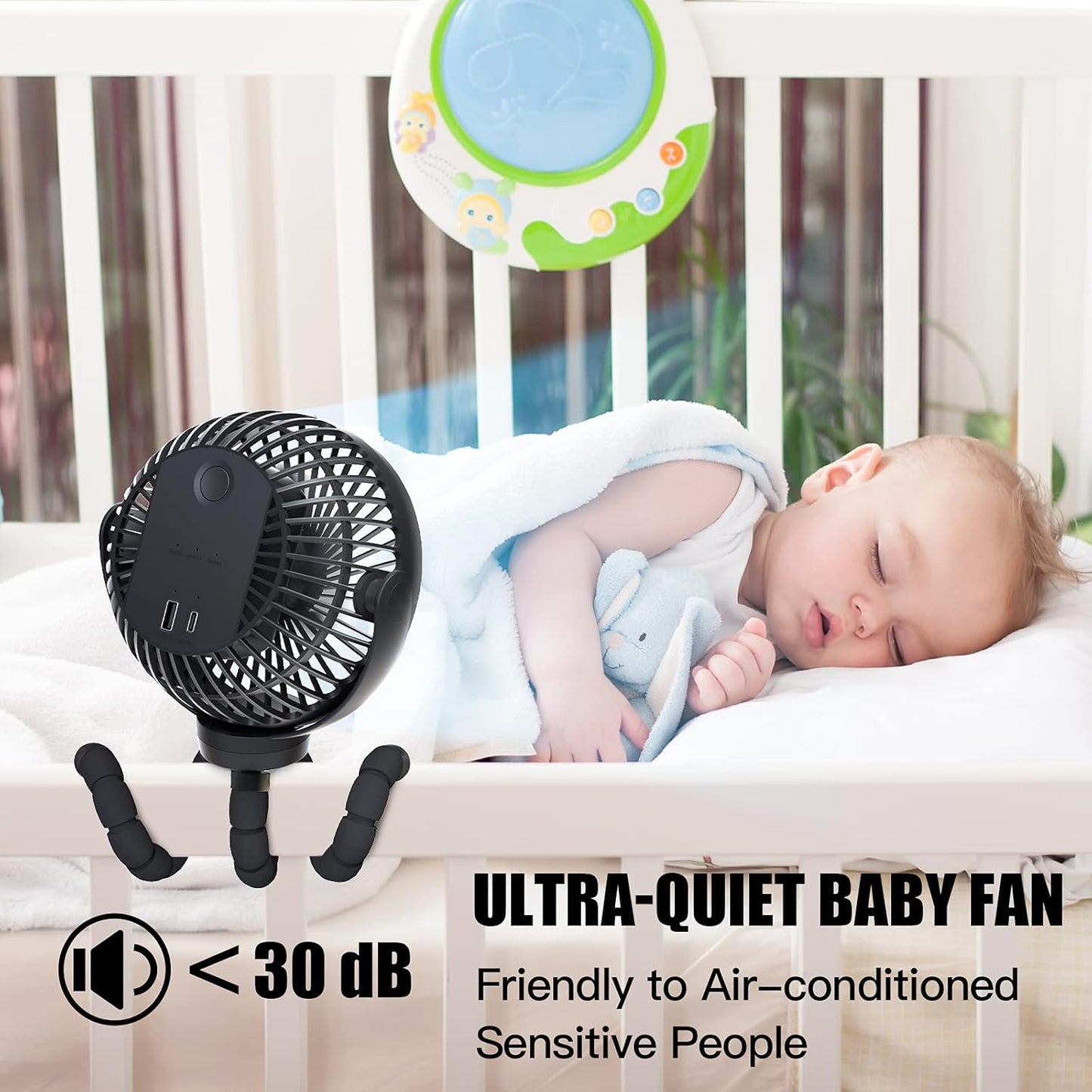 FRIZCOL Portable Stroller Fan, Use As Power Bank, 65H 12000mAh Battery Operated Fan Flexible Tripod Baby Car Seat Fans with Timming, Personal Mini Handheld/Desk/Small Clip On Fans For Stroller