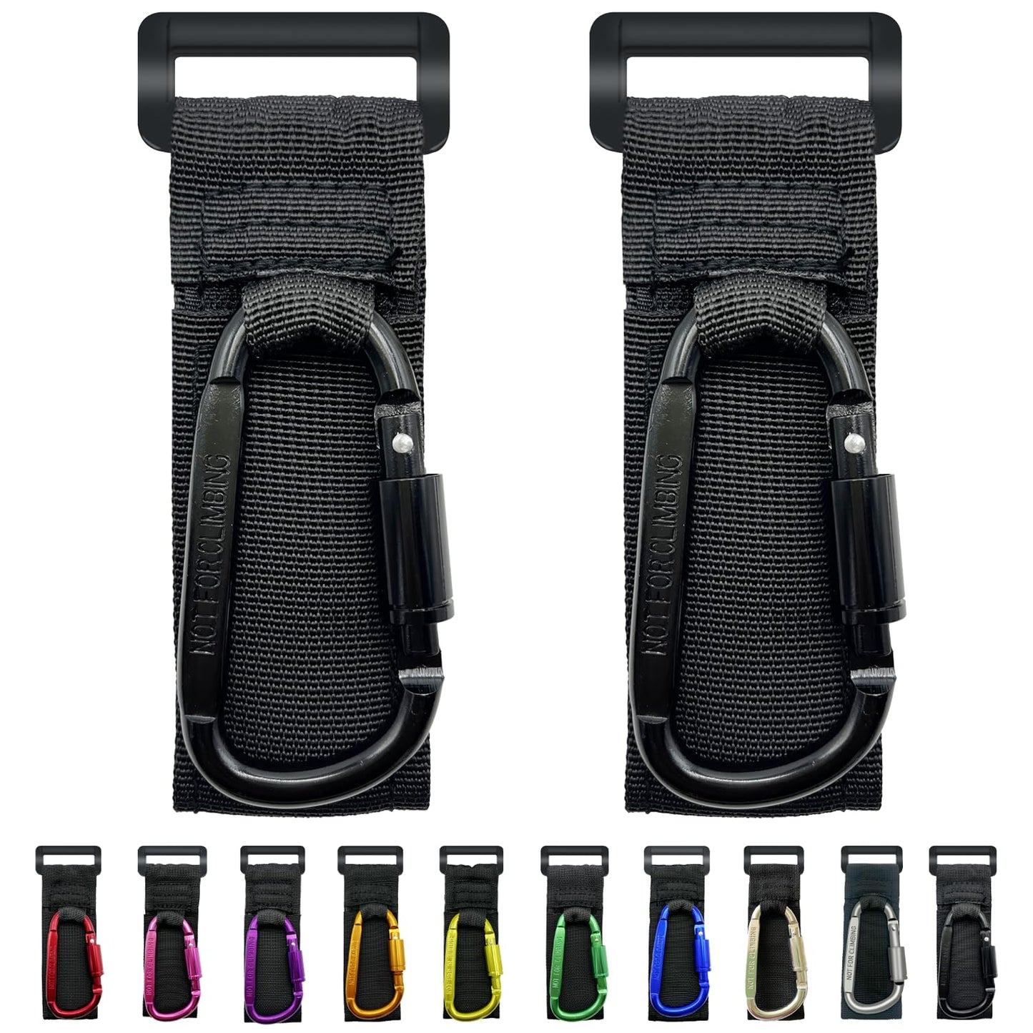 Baby Stroller Hook, Carry 30 lbs per Stroller Carabiner Clip, Adjustable Baby Stroller & Car Seat Hook for Hanging Diaper Bag, Wheelchair, Golf cart, Shopping and Pet Cart(2 Pcs Black)