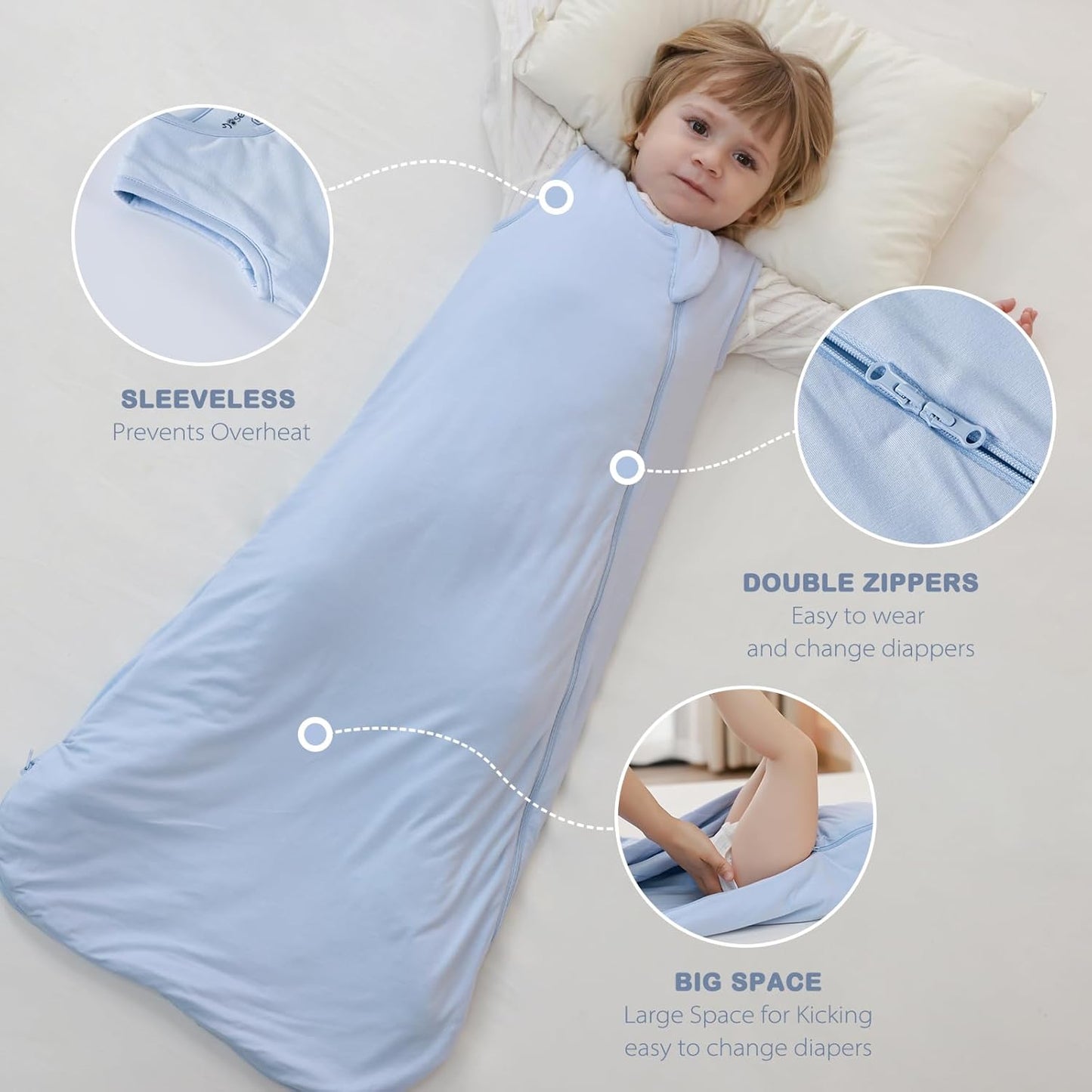 Mosebears Unisex Baby Sleep Sack 1.0 TOG, Supersoft Rayon Made from Bamboo Wearable Blanket with 2-Way Zipper (Fog Blue,6-18 Months)