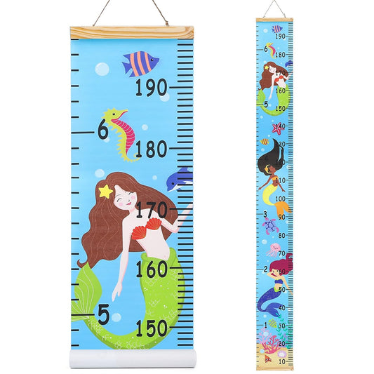 Kids Growth Chart Height Measuring Chart, Mermaid Canvas Wall Hanging Rulers for Baby Children Girls Bedroom Decor 74.8''* 7.87''
