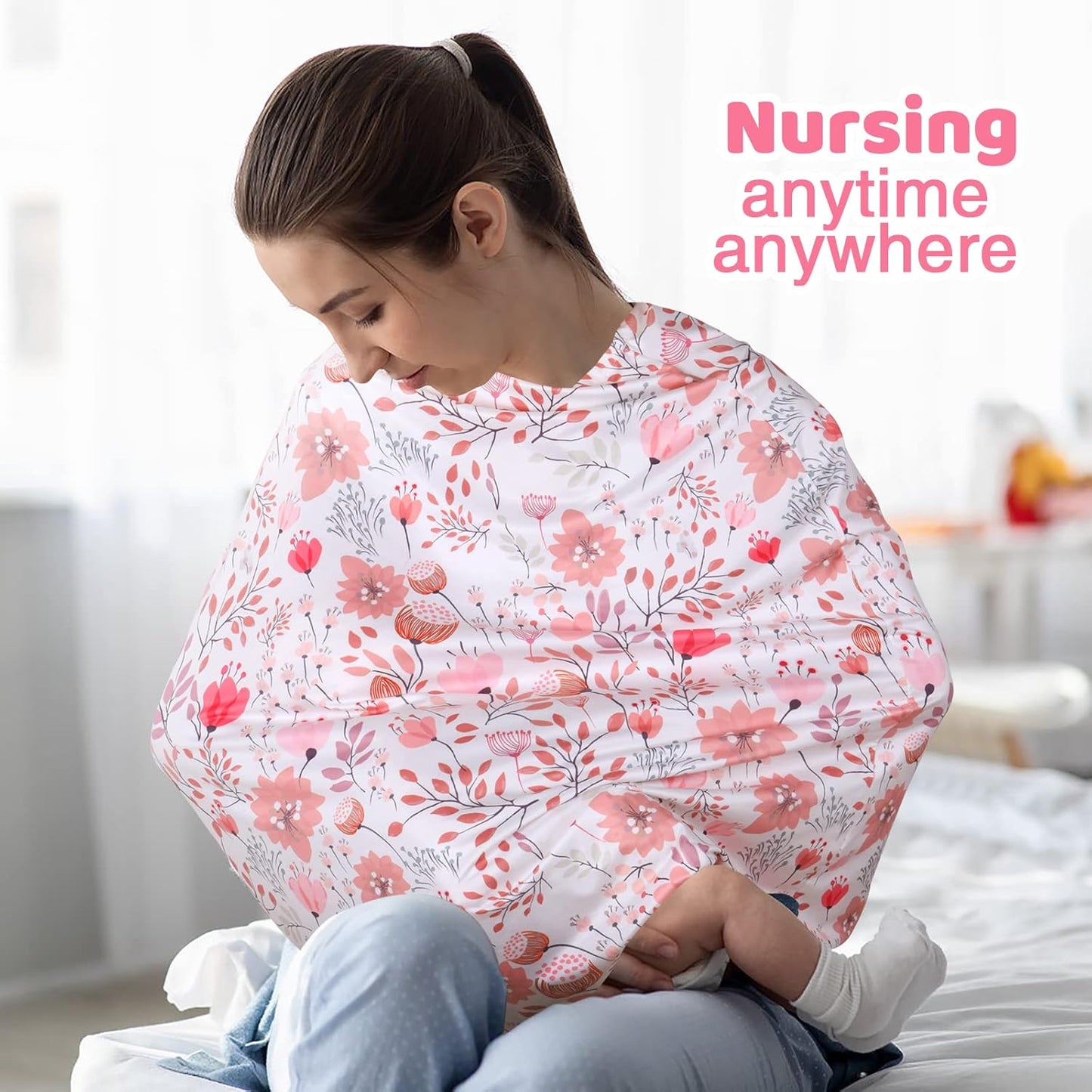 Rquite All-in-1 Car Seat Cover Baby, Carseat Covers for Girl Boy, Stretchy Soft Infant Car Seat Cover, Multi-use Baby Carrier Cover, Car Seat Canopy, Stroller Sun Shade, Nursing Breastfeeding Cover