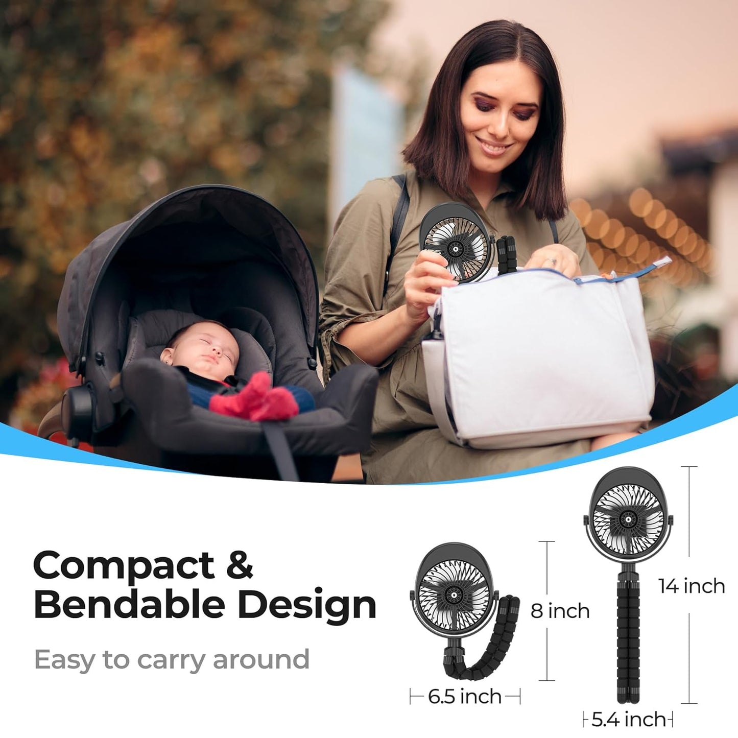 COMLIFE Misting Baby Stroller Fan, Rechargeable Battery Operated, 270° & 360° Pivoting, 50ml Portable Water Sprayer Misting Fan with Flexible Tripod Clip on Car Seat Crib Treadmill Bunk Bed