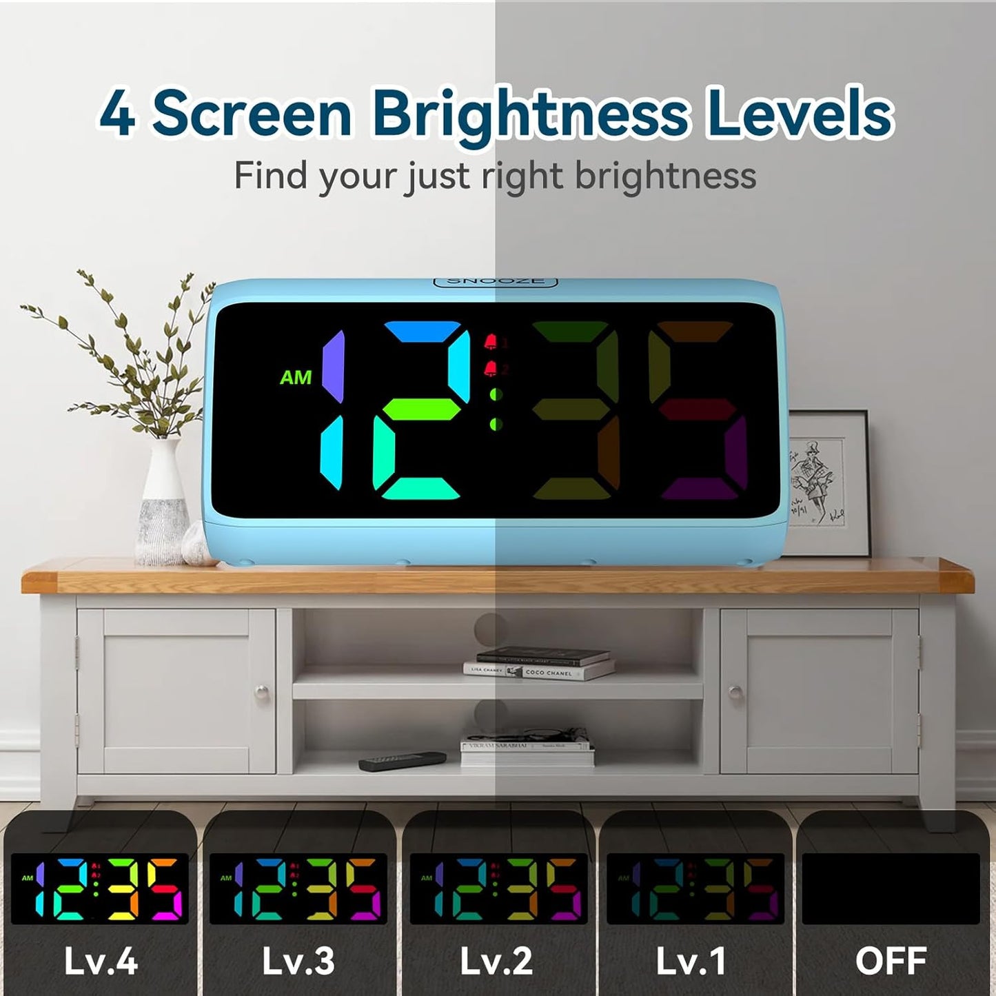 Netzu Loud Alarm Clock for Heavy Sleepers, RGB Alarm Clocks for Bedrooms Seniors Kids, Plug in Digital Clock with 5 Dimmers, 2 Alarms, 4 Volumes and Snooze
