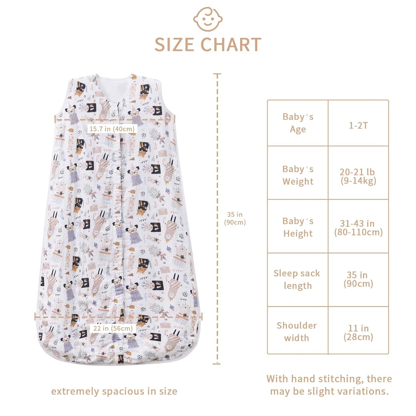 Baby Sleep Sack 1-2 T Baby Wearable Blanket 100% Organic Cotton 0.5 TOG Muslin Toddler Sleeping Sacks 2- Way Zipper Soft 12-24 M