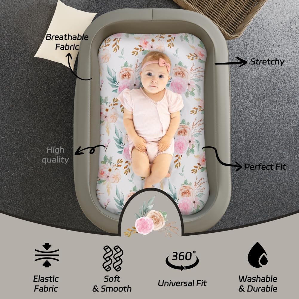 4 Pack Baby Girl Bassinet Sheets Set Soft Fitted Floral or Elephant Theme Baby Girl Mattress Covers Breathable Toddler Bed Sheets for Infant or Newborn Girls (Flower, Bassinet Sheets)