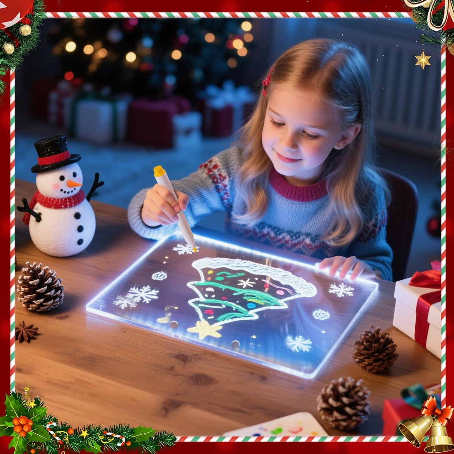 Lumiboard Led Drawing Board with 7 Colors,14"X10" Acrylic Dry Erase Board with Light, Include Adapter, Hanging Chain, Led Drawing Board for Kids with Stand,Birthday and Christmas Gifts for Kids