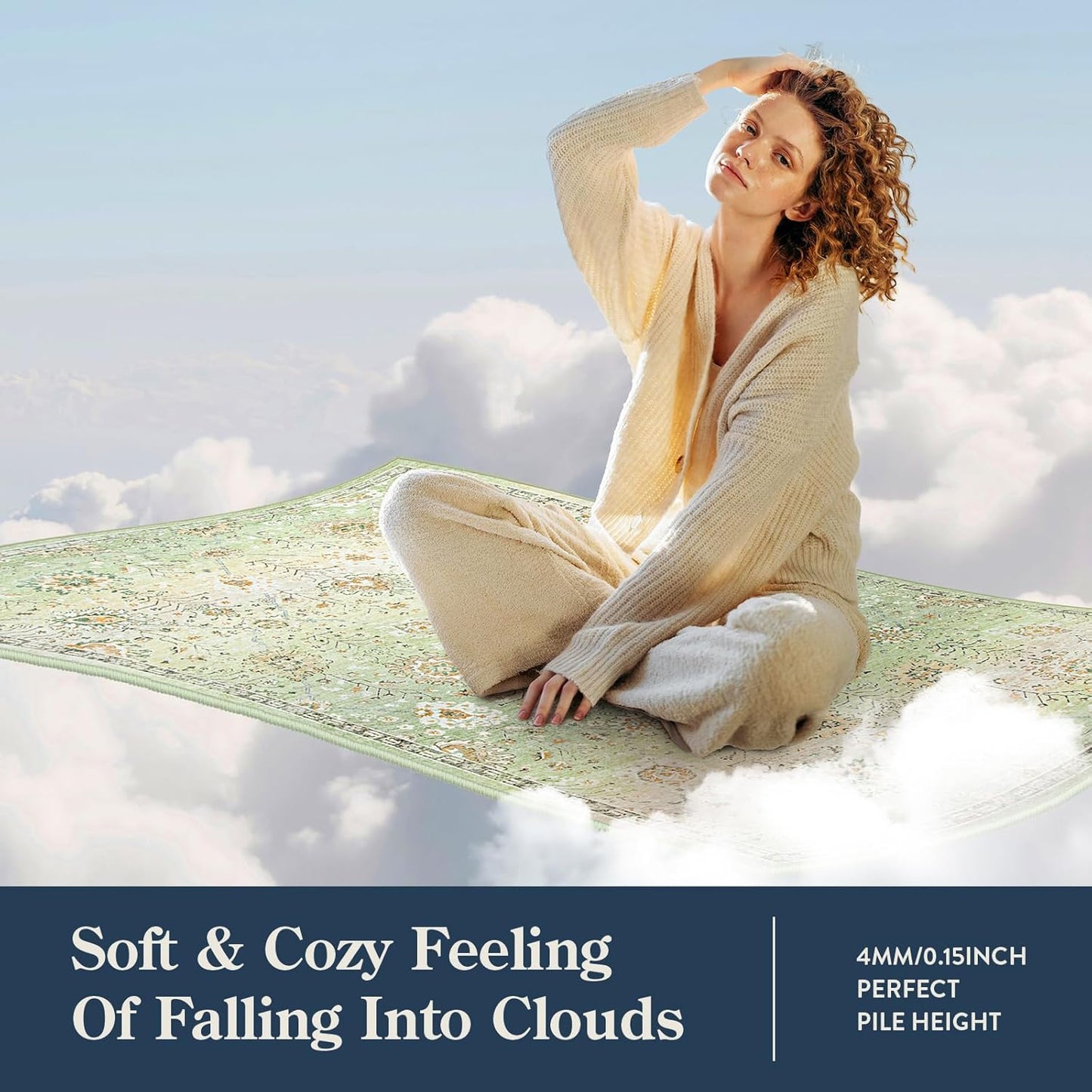 Lahome Sage Green Area Rug 8x10 for Living Room Bedroom, Soft Boho Floral Machine Washable Rugs, Non Slip Indoor Carpet for Nursery Playroom Indoor Home Decor