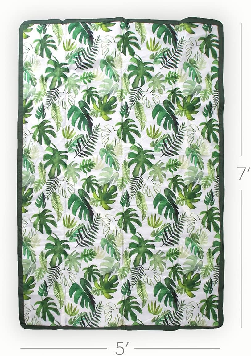 Little Unicorn 5'x7' Outdoor Family Picnic & Beach Blanket | Durable & Water-Resistant Fabric | Compact Fold & Easily Wipes Clean | Zipper Pocket (Tropical Leaf)