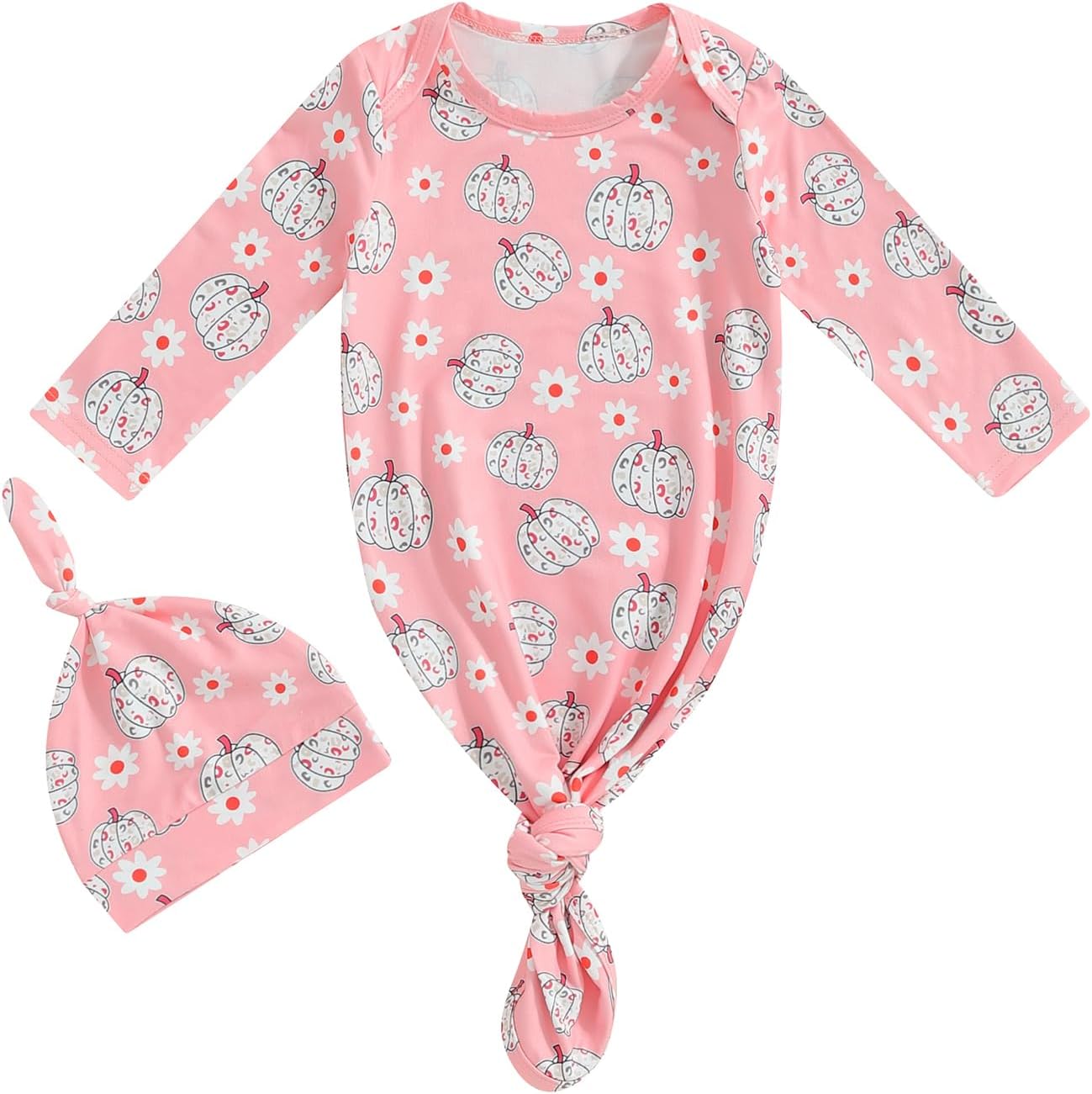 Newborn Boy Girl Coming Home Outfit Baby Infant Sleeper Gown Nightgown Outfits Cute Fall Winter Pajamas and Hat