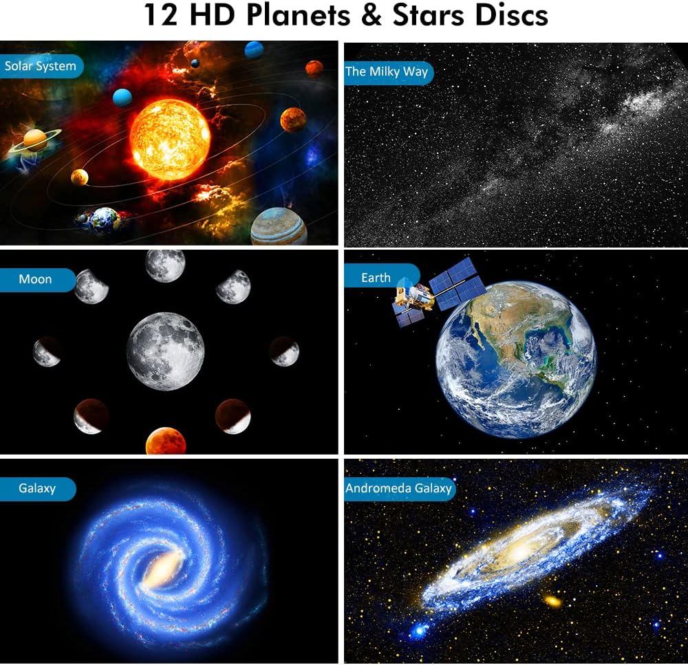 Star Projector, Planetarium Light Galaxy Projector, Night Light with 13 Replacement Discs, Large Projection Area, HD Image with Solar System Constellation Moon for Kids Adults Bedroom Ceiling