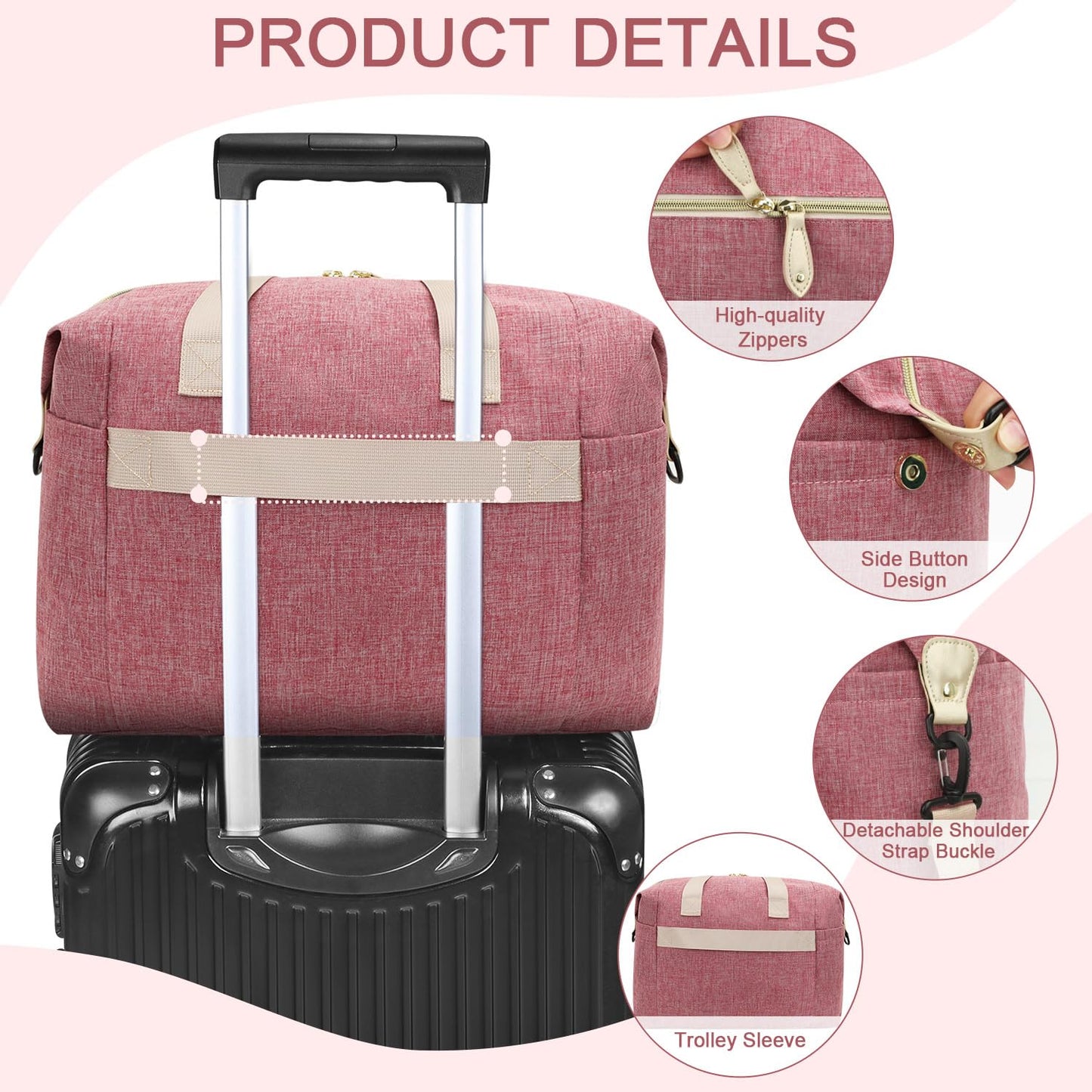 Diaper Bag Tote - Diaper Baby Bags with Pacifier Case, Shoulder Straps, Stroller Clips, Waterproof Large Mommy Bag Maternity Bag Travel Baby Bag for Mom and Dad, Pink