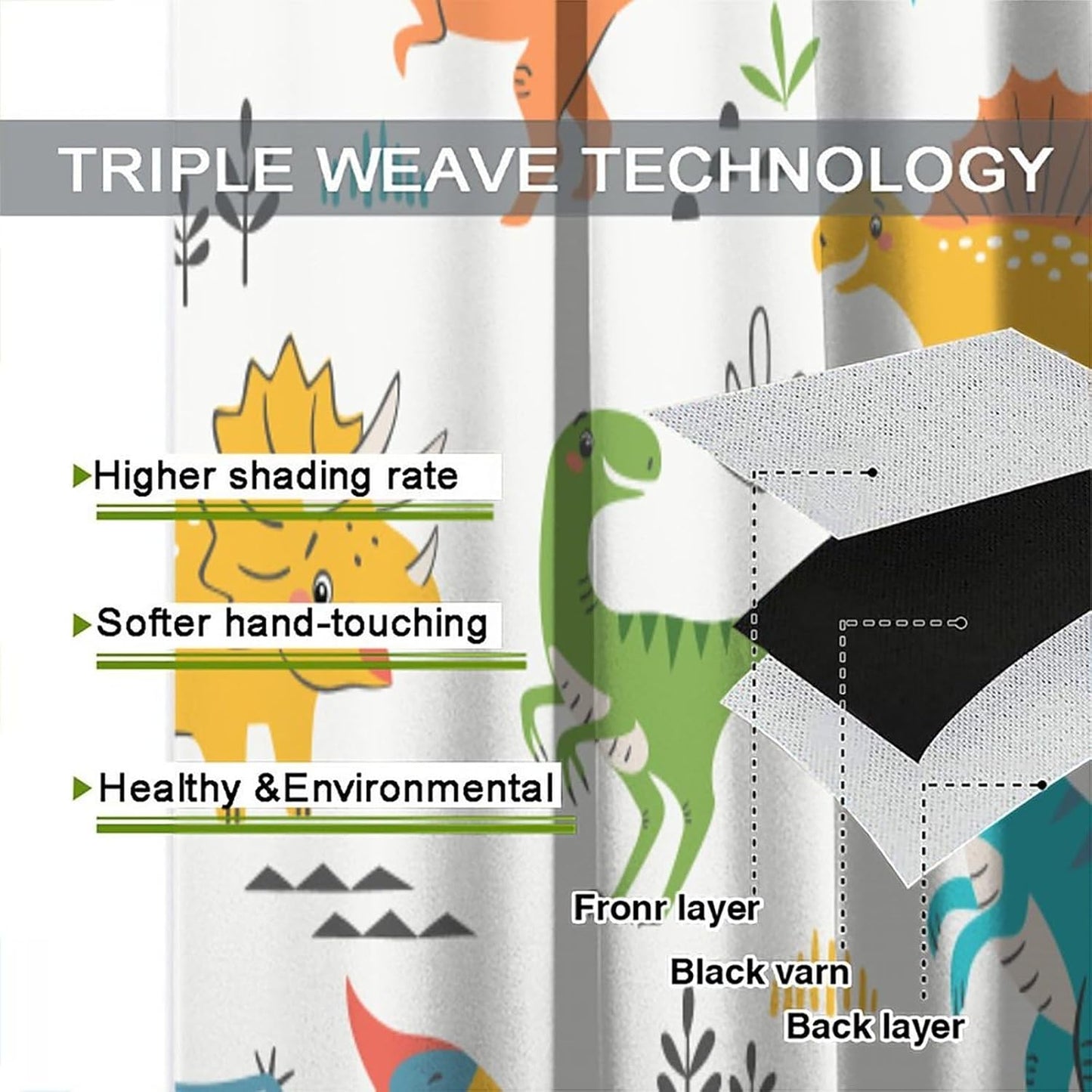 Kids Dinosaur Curtains for Boys Girls Bedroom Decor Cartoon Dino Colorful Cute Funny Animal Wildlife Printed Blackout Rod Pocket Window Drapes for Baby Nursery Playroom Living Room W21xL63in 2 Panels