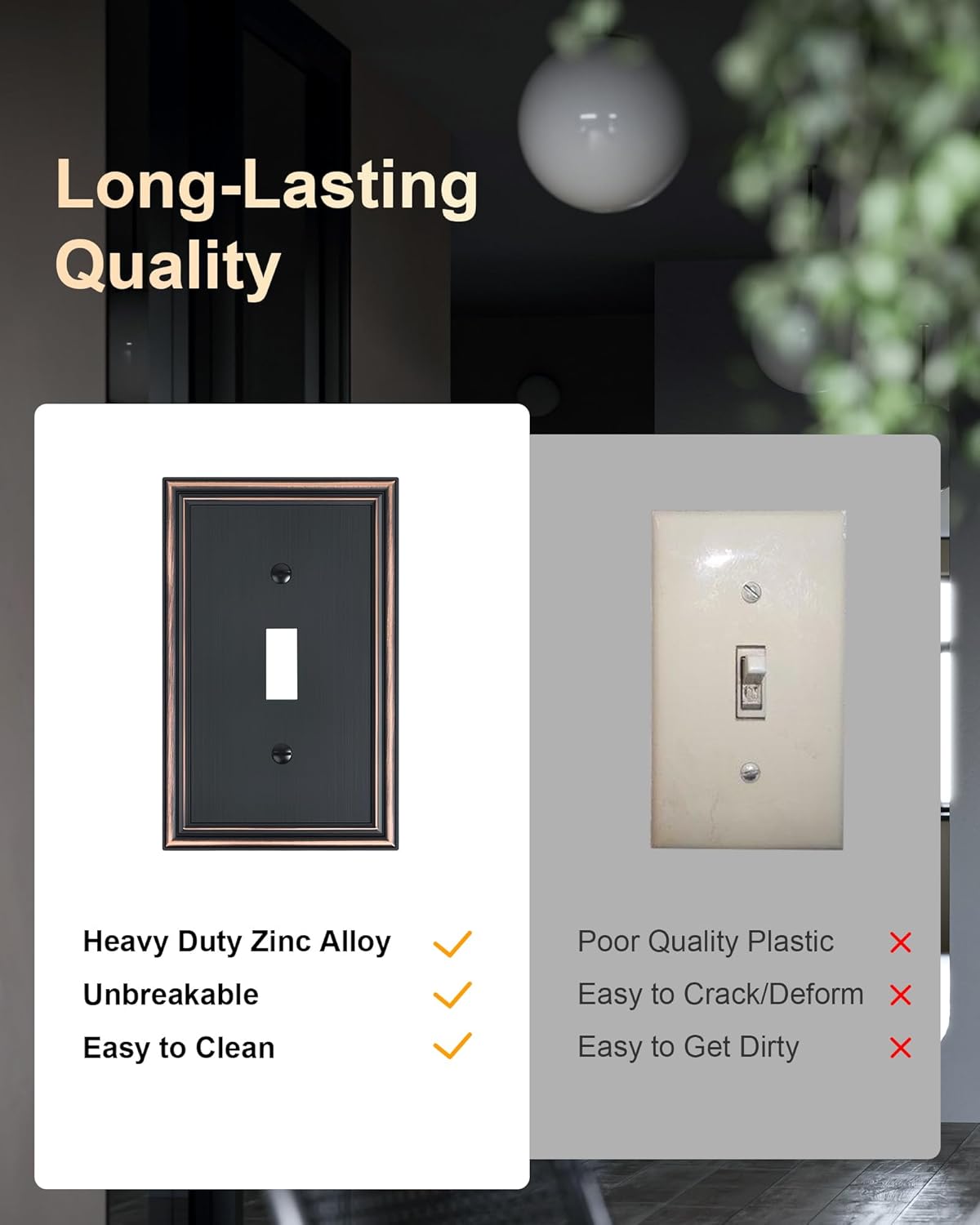 2-Pack Single Toggle Light Switch Cover Plate, Durable Solid Zinc Alloy Decorative Switch Plate Covers, Aged Bronze 1 Gang Wall Plate, Corrosion Resistant