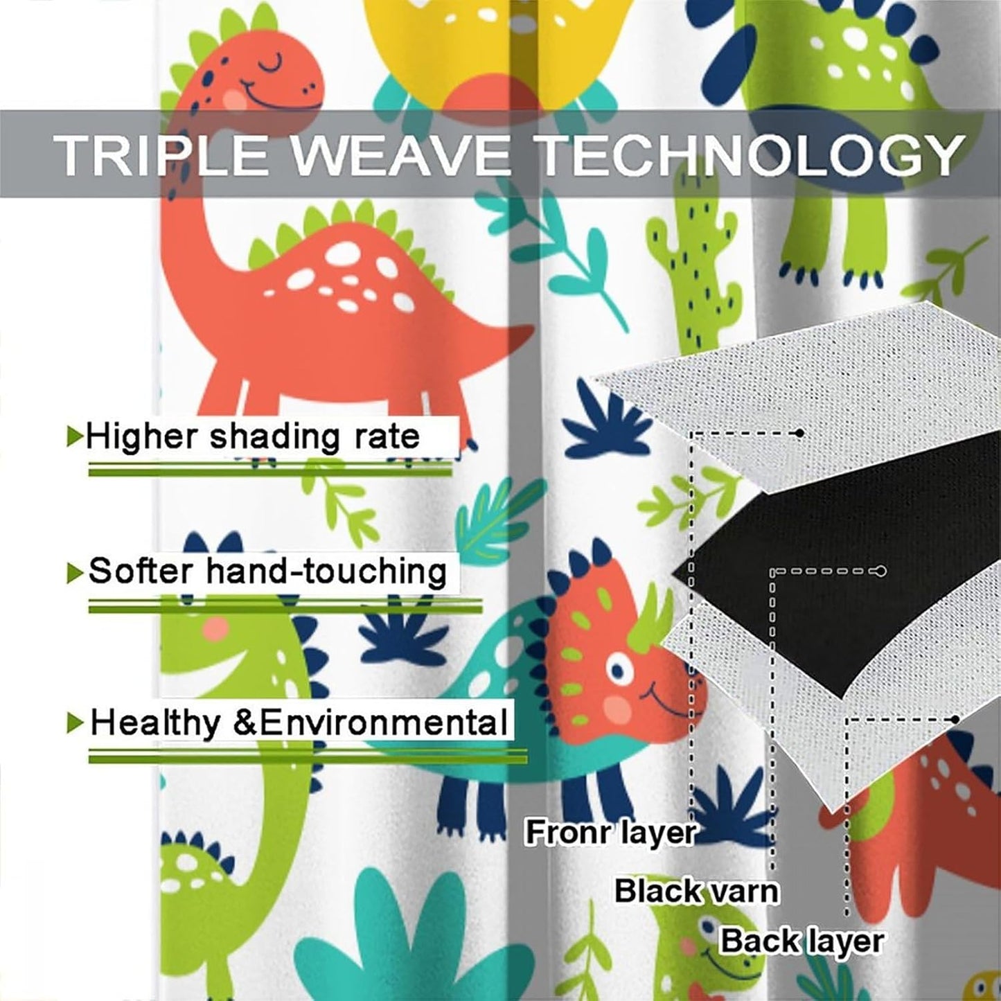 Rustic Dinosaurs Curtains Colorful Dino Kids Boys Cartoon Cute Cool Funny Decor Printed Blackout Rod Pocket Window Drapes for Living Room Bedroom W27.5xL63in 2 Panels