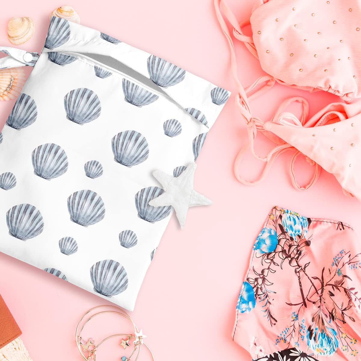 Wet Bag, Wet Dry Bag, Wet Bag for Swimsuit, Travel, Beach, Pool, Diapers, Dirty Yoga Gym Clothes, Makeup Bag, Waterproof Reusable Beach Bag Ocean Decor Starfish Sea Horse Anchor