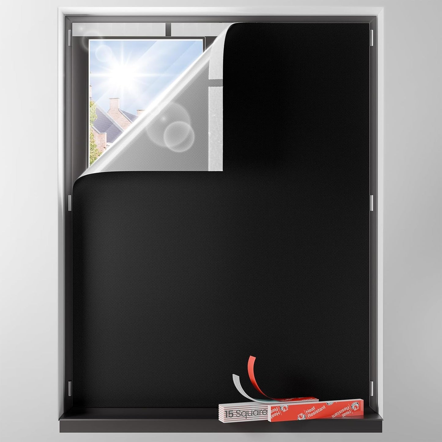 Sumobaby Blackout Curtains for Bedroom Portable 59"x68",No Drill Blackout Shades with Upgraded Hook&Loop Tapes,100% Black Out Window Cover,Thermal Insulated Blinds for Bedroom,Nursery(1 Panel,Black)