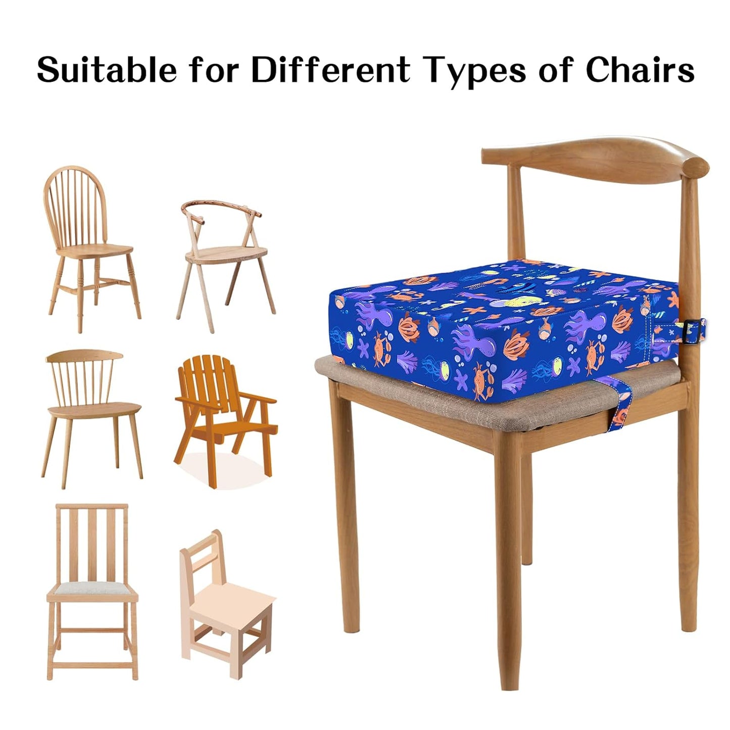 Toddler Booster Seat for Dining Table, Stronger Support Non-Slip Bottom Double Safe Straps Booster Seat Dining Toddler, Portable Travel Increasing Cushion (Blue)