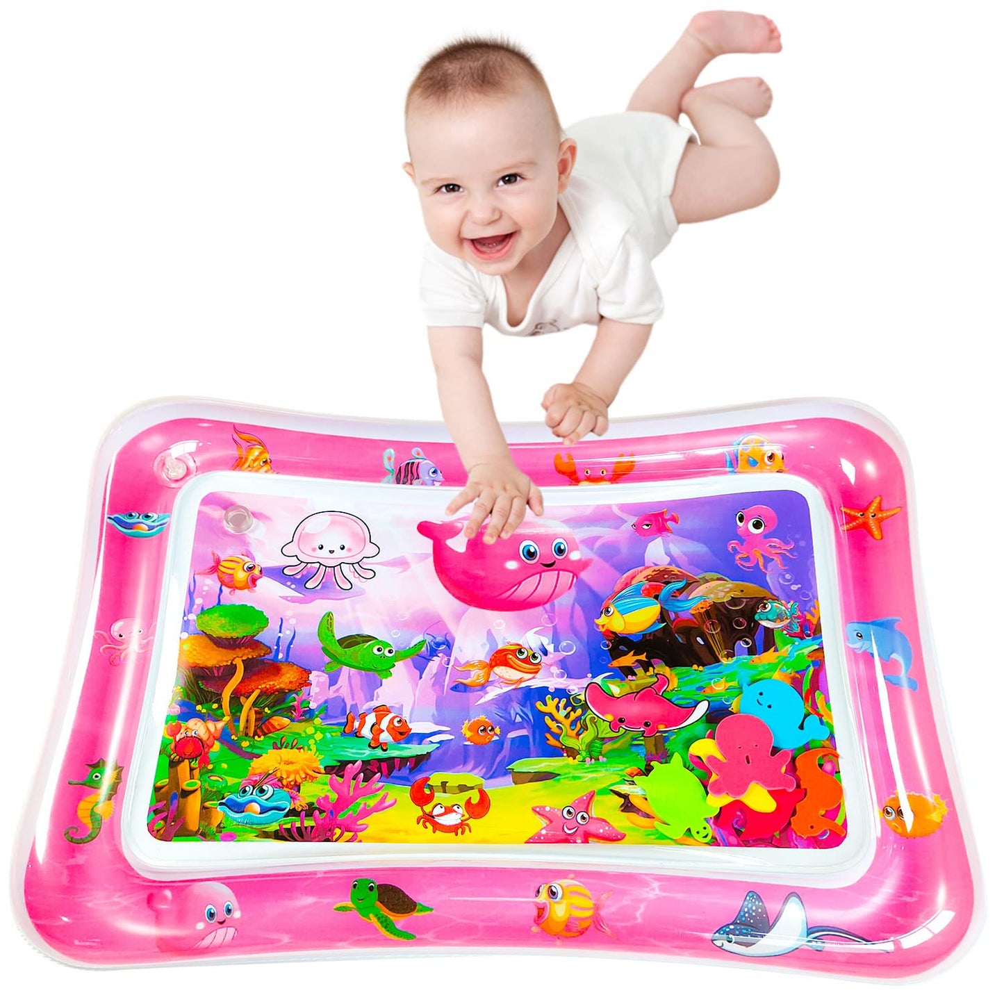 ZHUYNXIR Tummy time Water Play mat, Baby Water Play Mat for Kids and Toddlers Baby Toys for 3 to 24 Months, Strengthen Your Baby's Muscles, Pink 27.5x20 in.