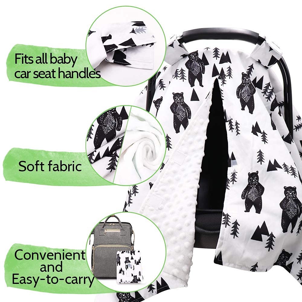 TANOFAR Carseat Covers Baby Boy & Girl, Peekaboo Opening Infant Car Seat Cover for Winter, Warm & Cozy, Bear