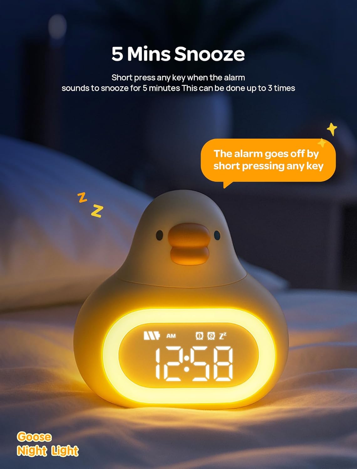 MASHI Goose Alarm Clock with Night Light, ok to Wake Clock for Kids, Cute Goose Night Light, Snooze, Toddler Sleep Training Clock,Gift for Kids Girls Boys Teens Birthday Room Decor