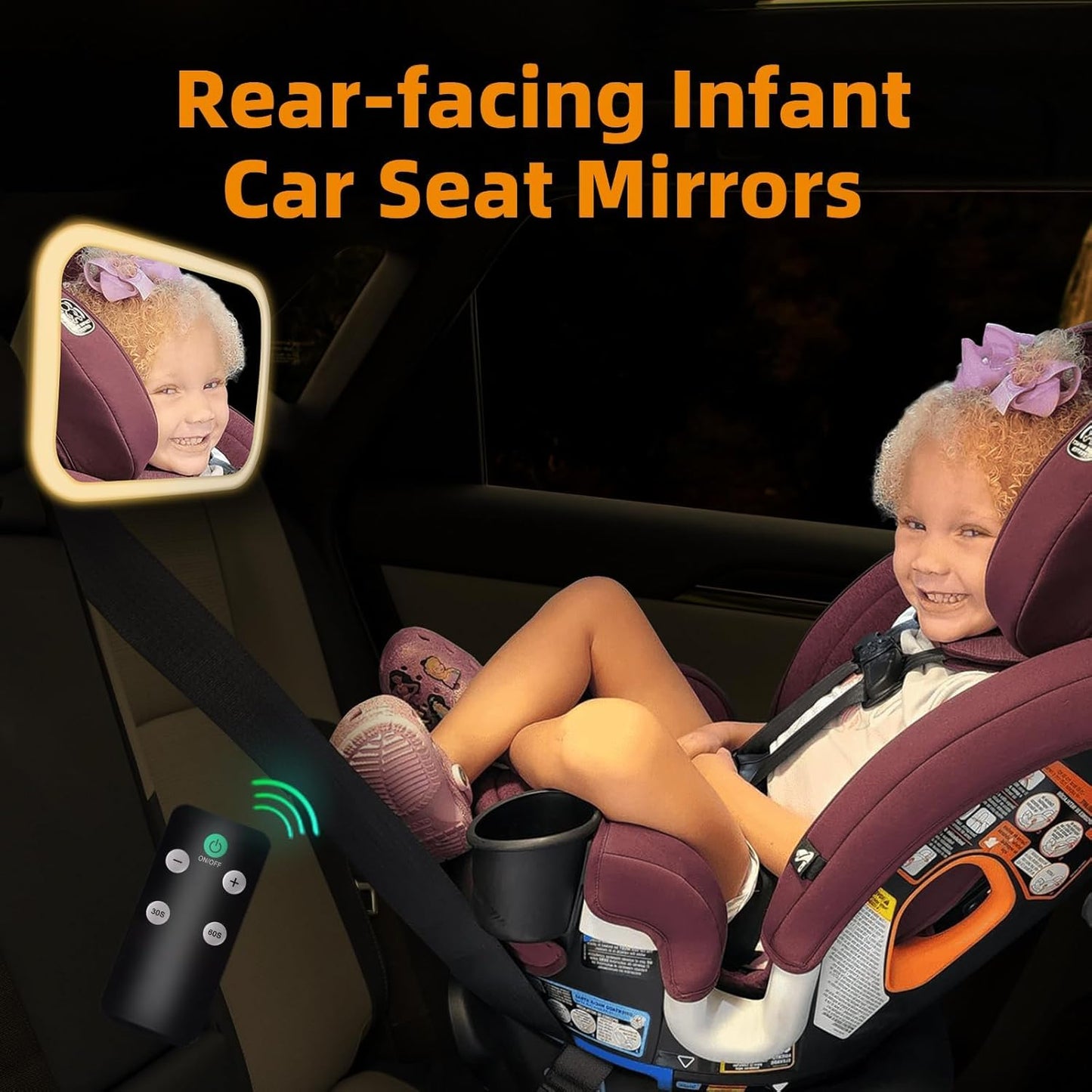 Baby Car Mirror with Light, 3000mAh Rechargeable, Shatterproof, Adjustable Rear-Facing Infant Mirror for Car Seats, Wide View, 360° Rotation, with Remote Control, Safe Travel for Newborns, Toddlers