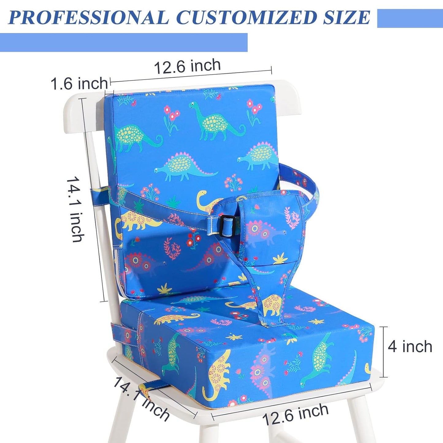 Toddler Booster Seat for Dining Table, Dinosaur Booster Seat for Table with Backrest and Adjustable Seat Belts Non-Slip Bottom Portable Booster Seat Increasing Cushion for Kid Baby Eating Travel Home