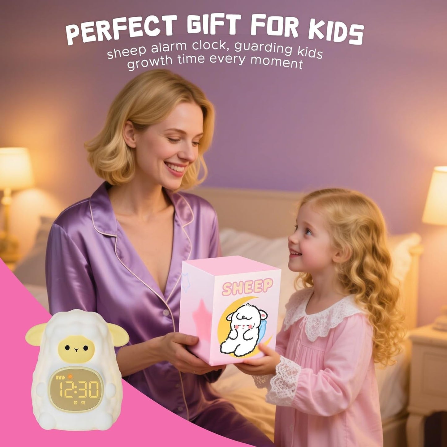 TCJJ Kids Sleep Training Alarm Clock with Night Light - OK to Wake Clock & Sound Machine, Rechargeable Silicone Animal Lamp for Boys Girls Bedroom