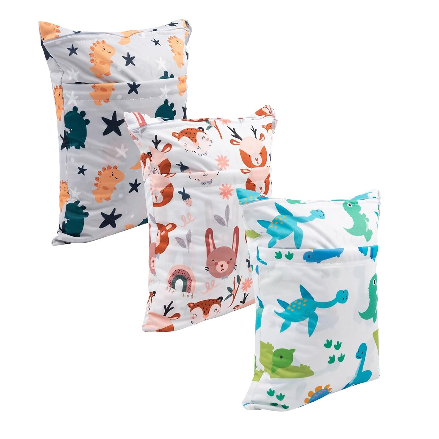 babygoal Wet Dry Bags for Baby Cloth Diapers, Washable Travel Bags, Beach, Pool, Gym Bag for Swimsuits & Wet Clothes with Two Zippered Pockets 3 Pack, 3LN23