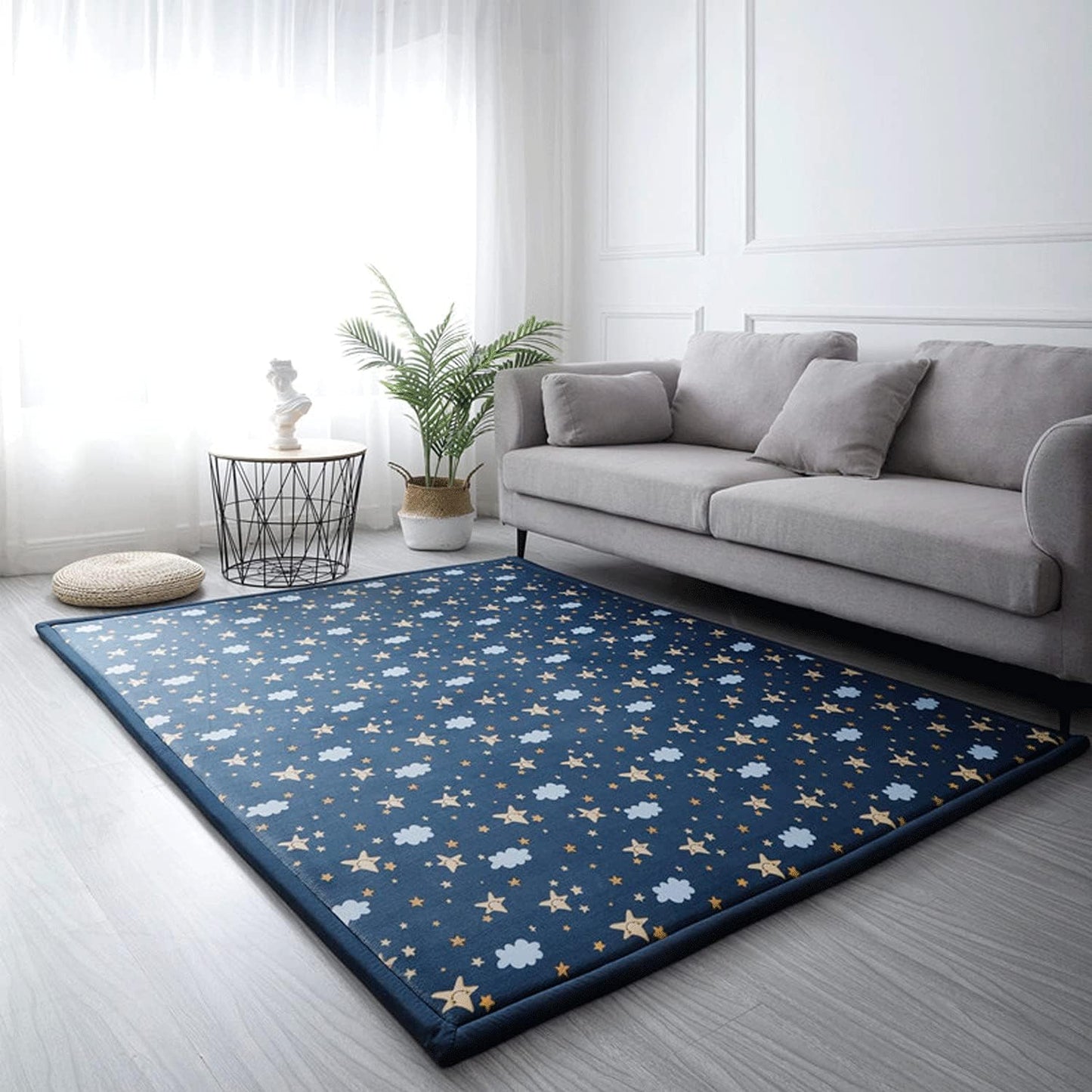 Loartee Coral Velvet Area Rug - 1" Thick Memory Foam Baby Play Mat, Washable Toddler Carpet, Home Decor for Living Room, Nursery, Kids Bedroom, Starry Blue, 4'11"x6'7"