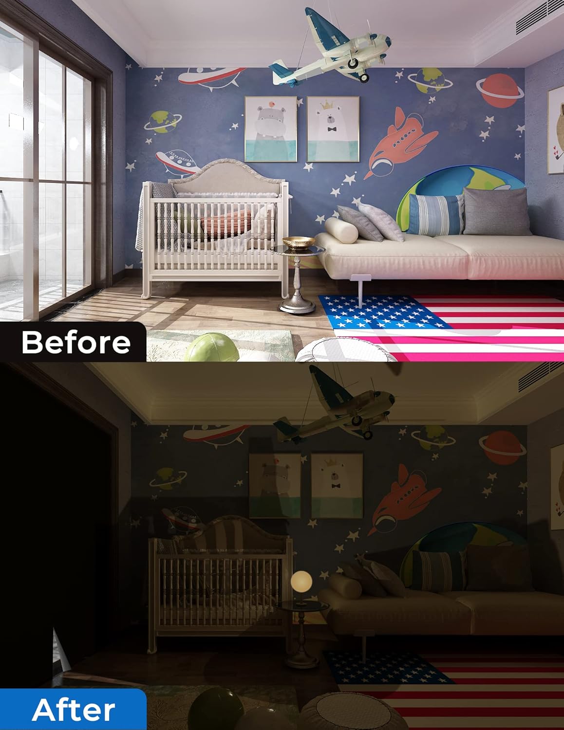 Sumobaby Blackout Curtains for Bedroom Portable 34"x68",No Drill Blackout Shades with Upgraded Hook&Loop Tapes,100% Black Out Window Cover,Thermal Insulated Blinds for Bedroom,Nursery(1 Panel,Black)