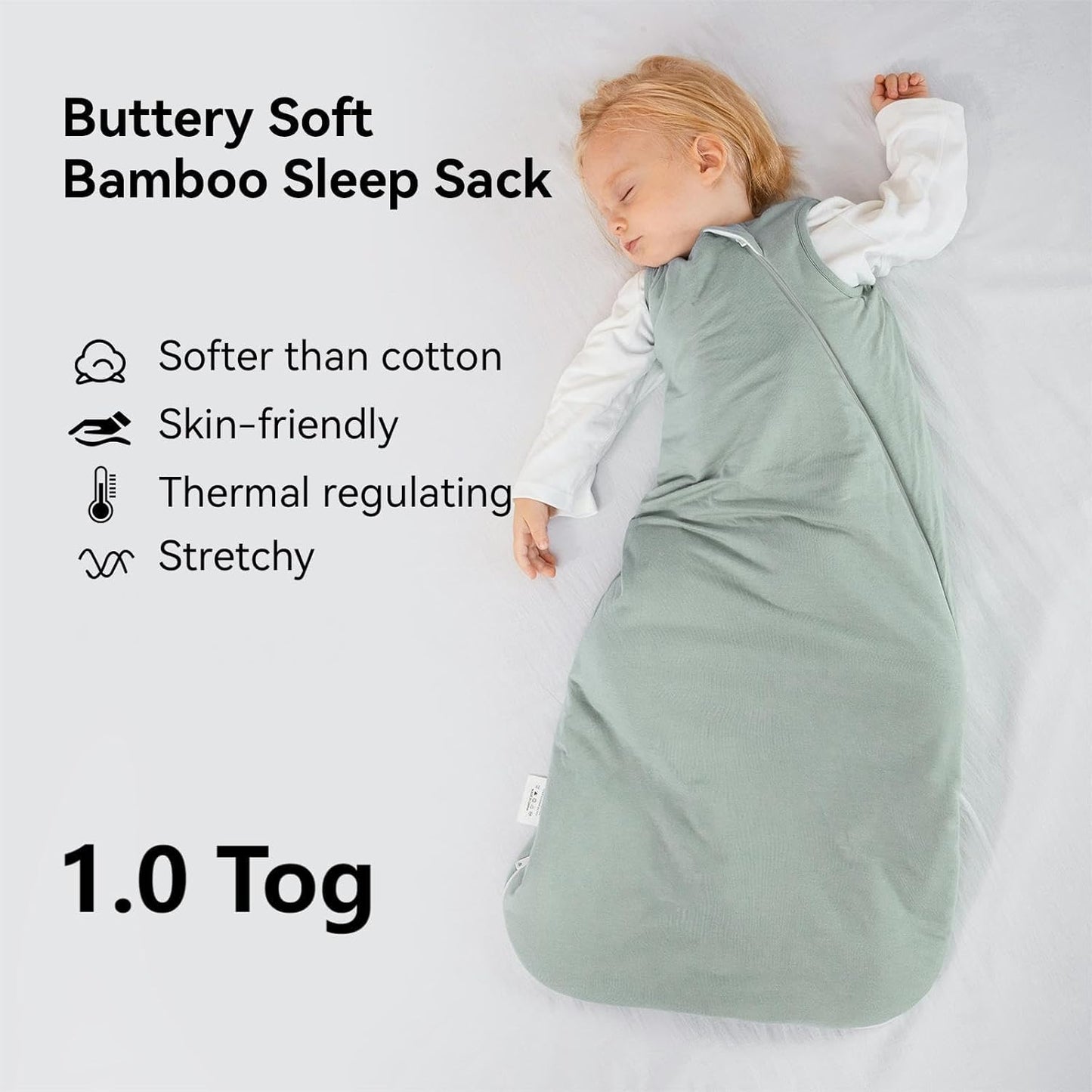 Rayon Made from Bamboo Sleep Sack 0-6 Months 1.0 Tog Ultra Soft Baby Wearable Blanket 0-3 Months Sleeping Sack 3-6 Months for Infant Newborn Babies Unisex Girl Boy 2-Way Zipper Breathable Lightweight