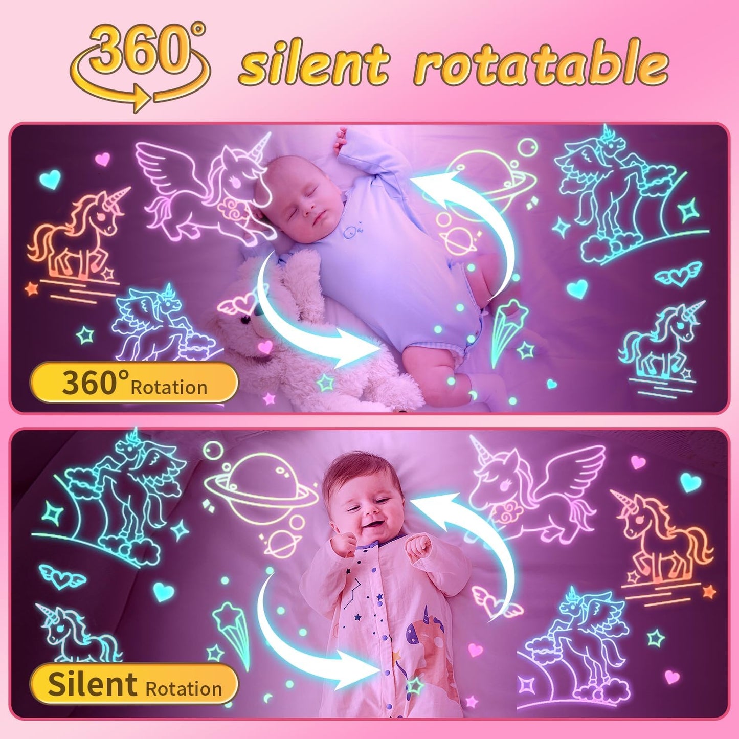 MINGKIDS Unicorn Girl Toys Age 3-10,Night Light Projector- Multi Colors Rotating Remote, 3 Films and Auto Timer, Christmas Stocking Stuffers Birthday Gifts for 5-7 Year Old Girls