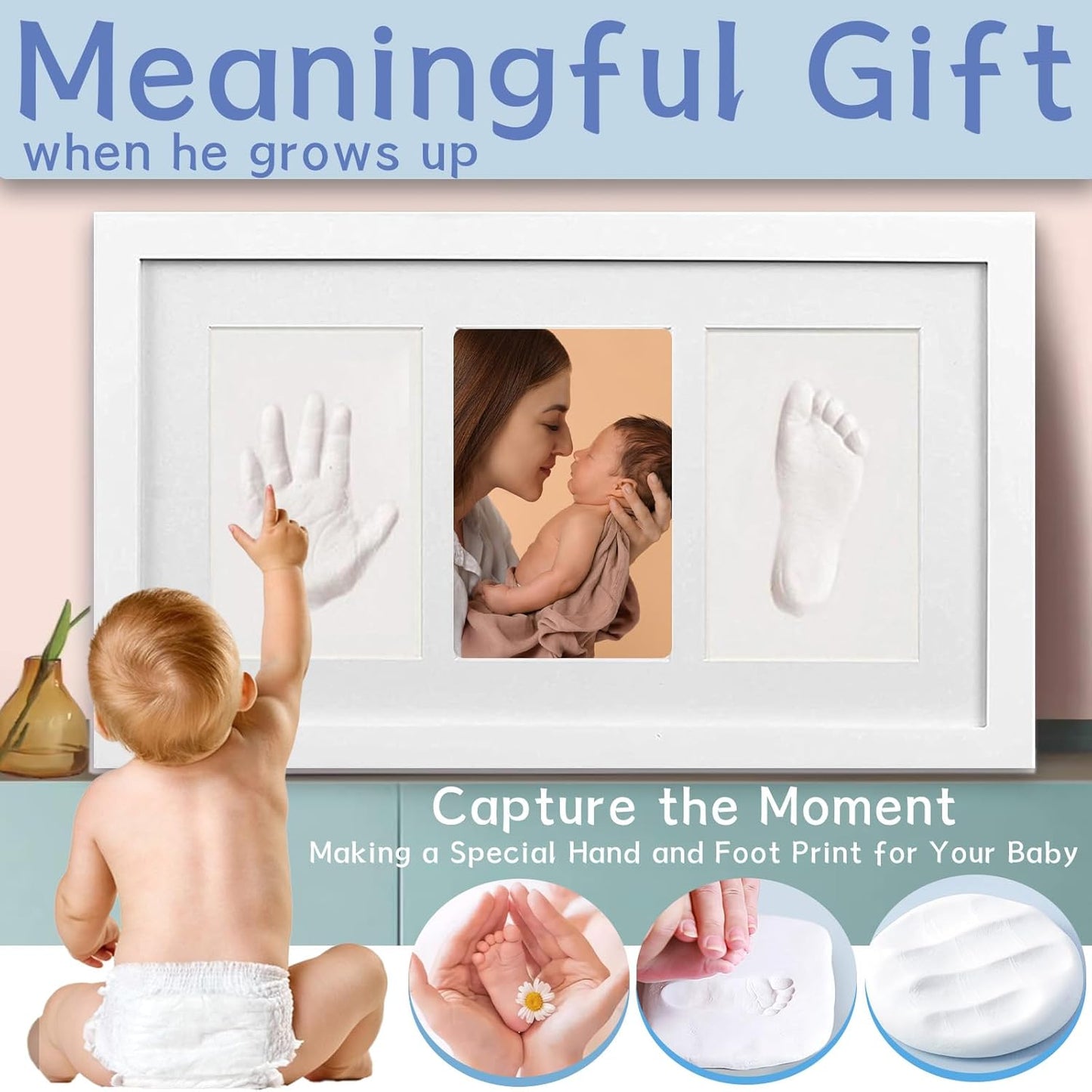 Baby Clay Hand and Footprint Kit, Newborn Keepsake Frame, Personalized Baby Gifts for New Mom Nursery Decor, Baby First Christmas Gifts for Girls Boys Baby Shower Gifts