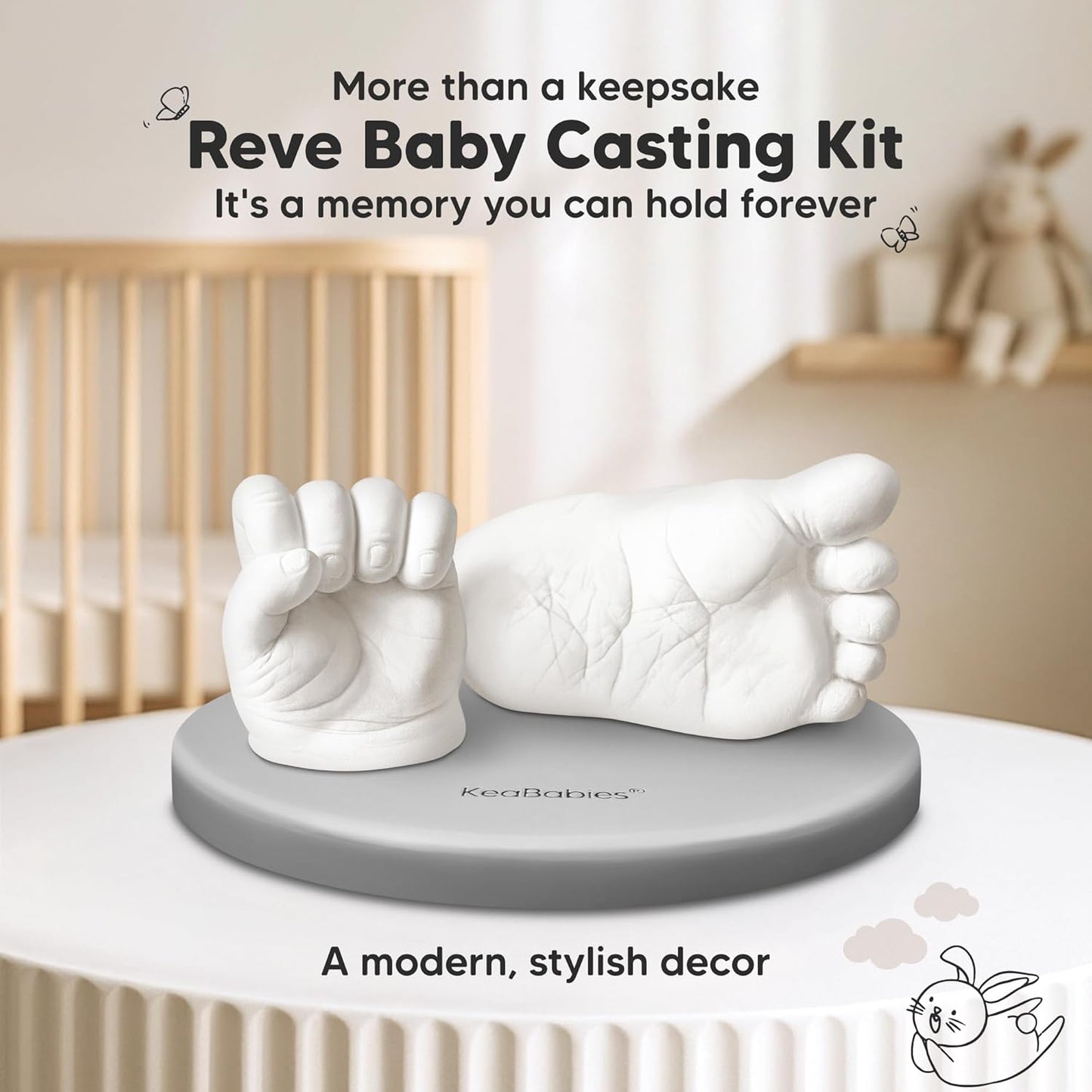KeaBabies Baby Casting Kit Hands and Feet Mold - 3D Newborn Hand Casting Kit & Stylish Wood Base, Easy DIY Infant Foot Molds 0-9 Months,BPA-Free Baby Keepsake,Shower Gifts for Moms (Round, Cloud Gray)