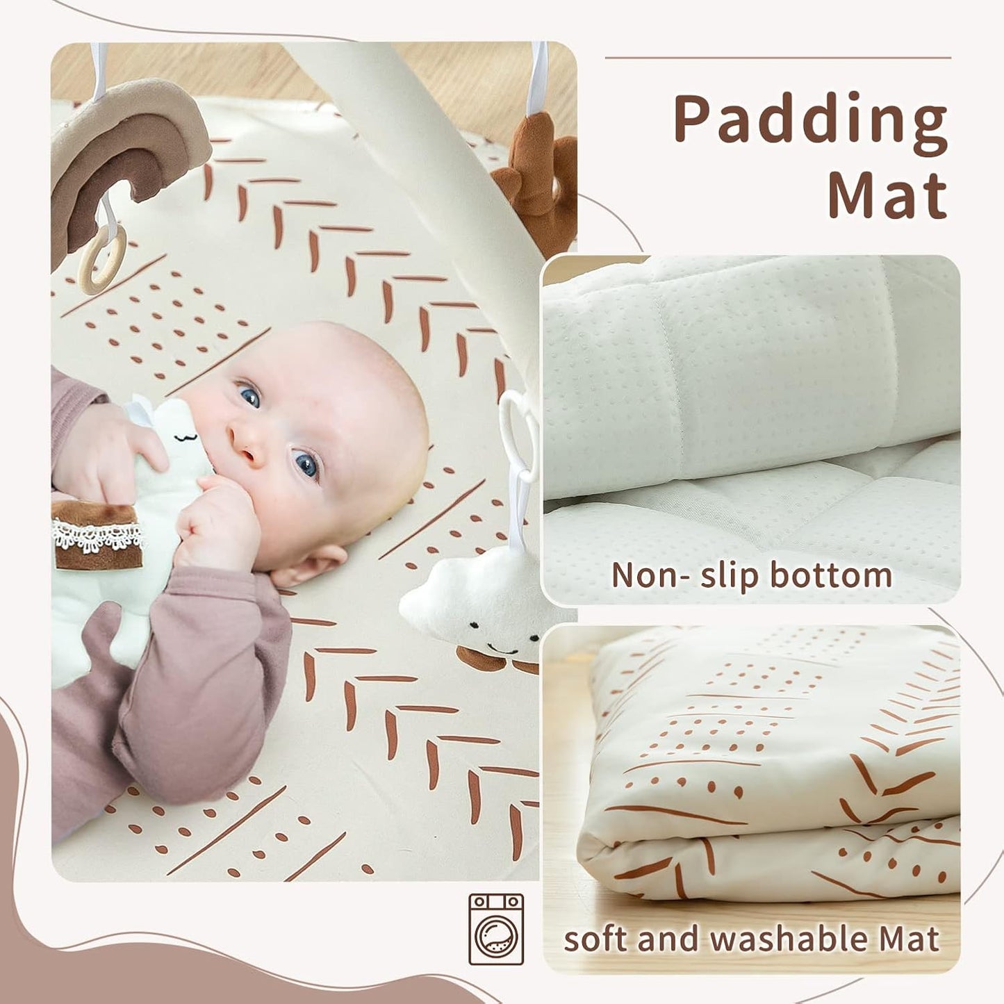 Razee Baby Gym Mat Infant Activity Gym Mudcloth Baby Activity Center with Play Mat with 5 Toys for Babies as Shower Use