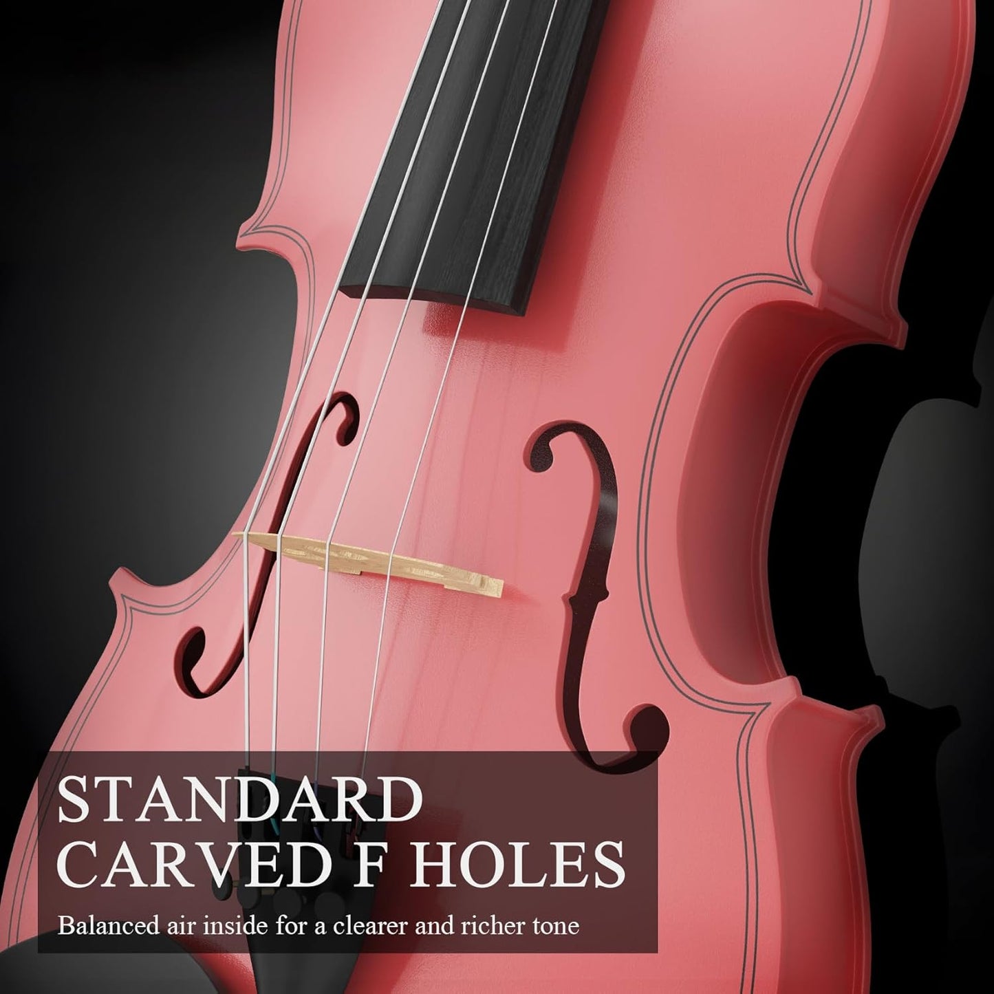 1/4 Beginner Violin Kit, Complete Violin Set with Case, Bow, Rosin, Pink