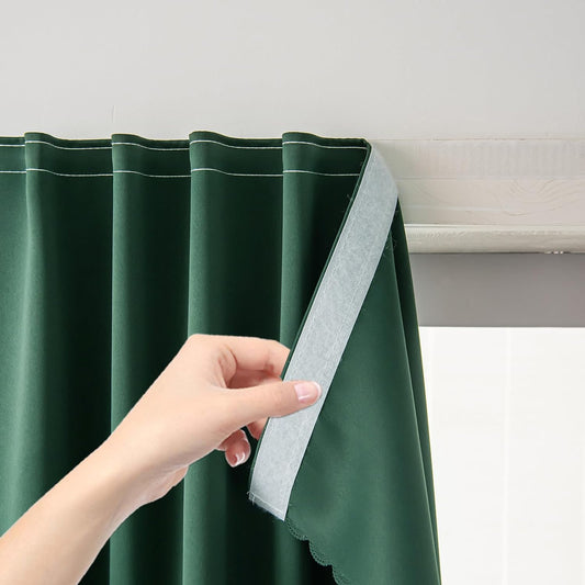 Blackout Curtains for Bedroom Stick On Curtains Window Shades Pull Down Blackout Window Cover No Drillng Self Adhesive Curtains No Rod Small Curtain, 59" W X 71" L, Dark Green, 1 Panel