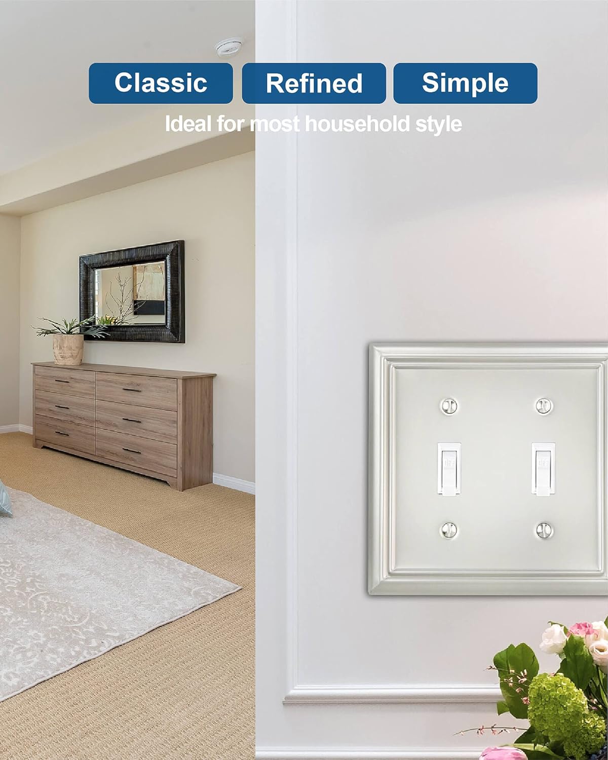 2-Pack Double Toggle Wall Plate, Metal Switch Plate Cover, Satin Nickel Light Switch Cover, Midsize, A031 Series