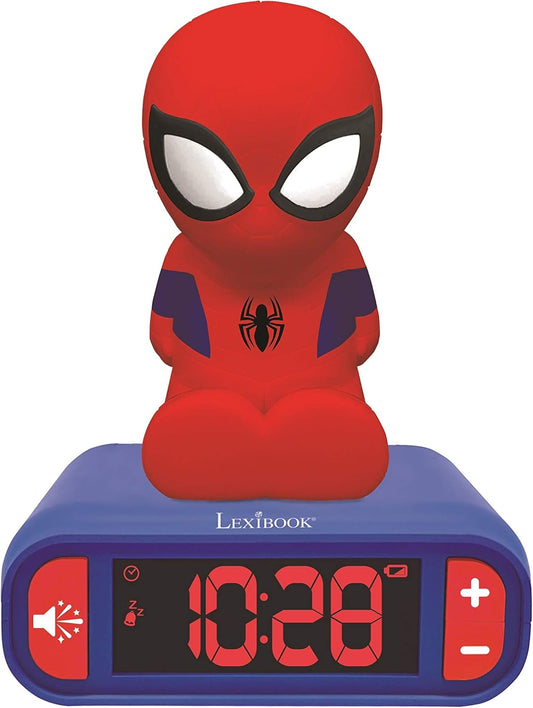 LEXiBOOK - Marvel Spider-Man Digital Alarm Clock with Night Light Snooze and Marvel Spider Man Superheroes Sound Effects - Boys Clock - Luminous Spiderman, Blue - RL800SP