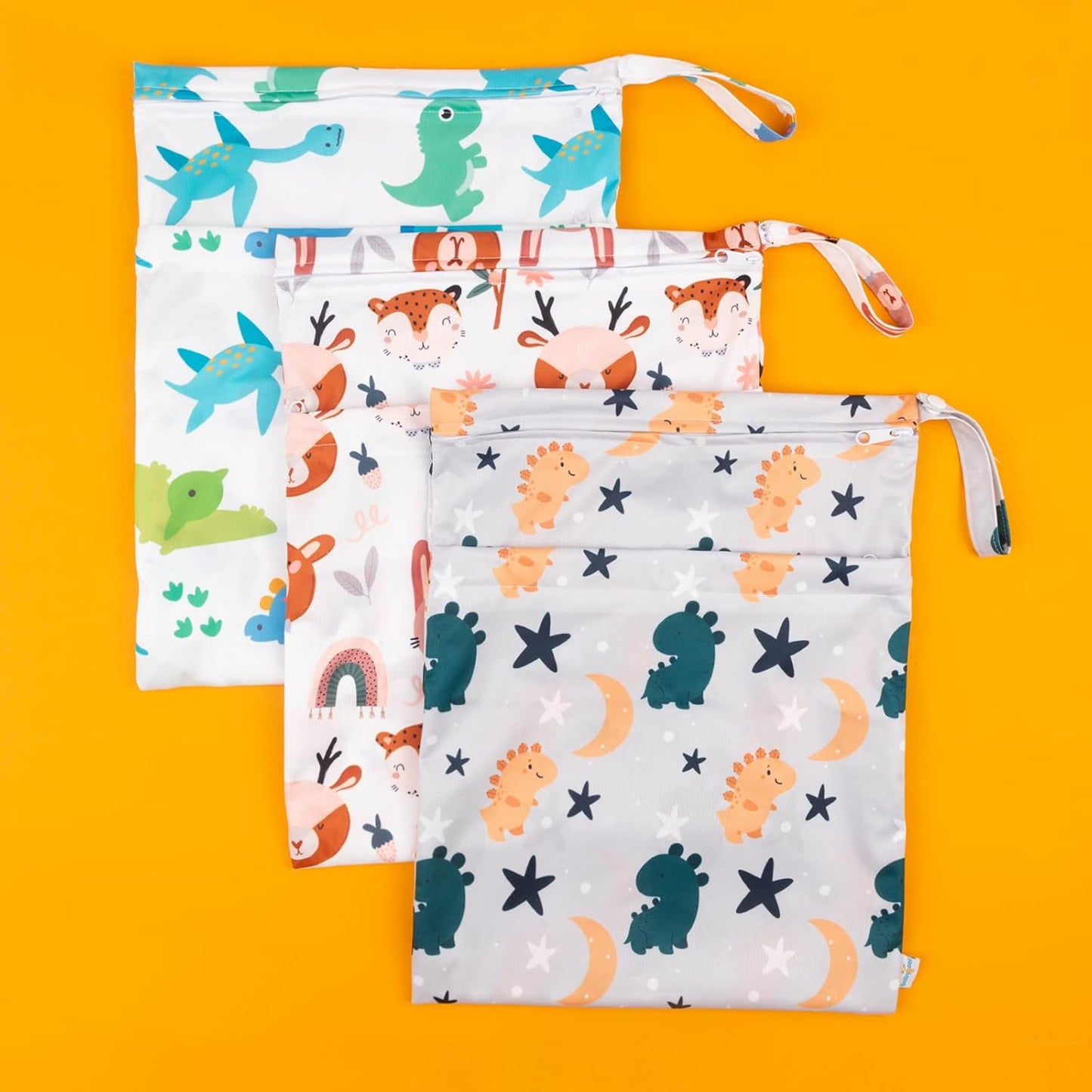 babygoal Wet Dry Bags for Baby Cloth Diapers, Washable Travel Bags, Beach, Pool, Gym Bag for Swimsuits & Wet Clothes with Two Zippered Pockets 3 Pack, 3LN23