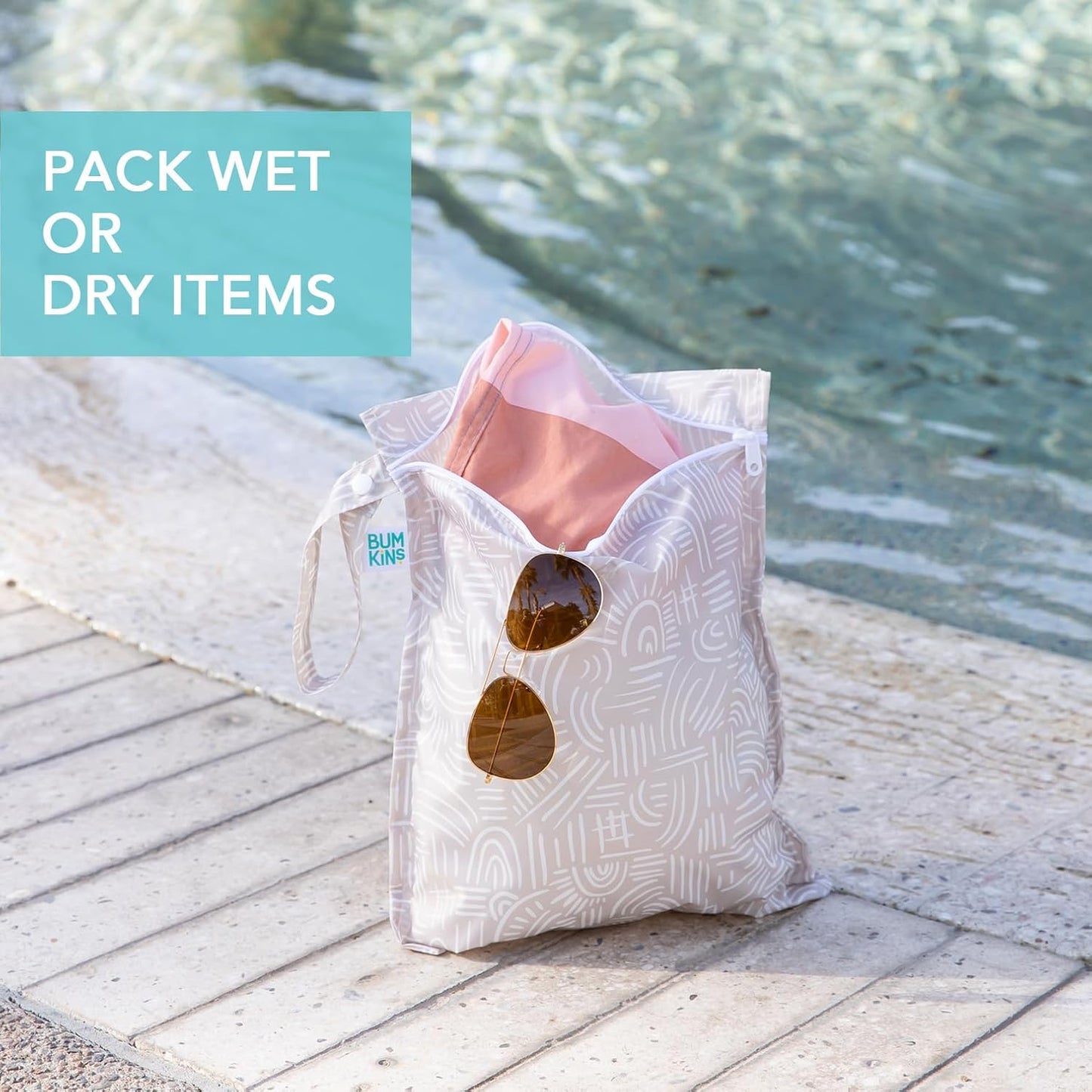 Bumkins - Waterproof Wet Bag - For Baby, Travel, Swim Suit, Cloth Diapers, Pump Parts, Pool, Gym, Toiletry, Strap to Stroller - Reusable & Easy to Clean - 2pk - Desert Boho
