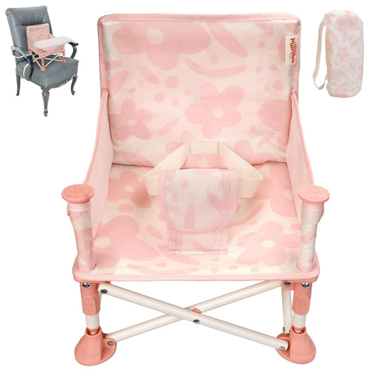 Tiny Marvels Portable 3-in-1 Baby Booster Seat, Cozy Floor Seat, Feeding Seat with Tray, Compact Foldable Toddler Booster with Child Safety Belt Carry Bag, Perfect for Travel (Blush Bloom)