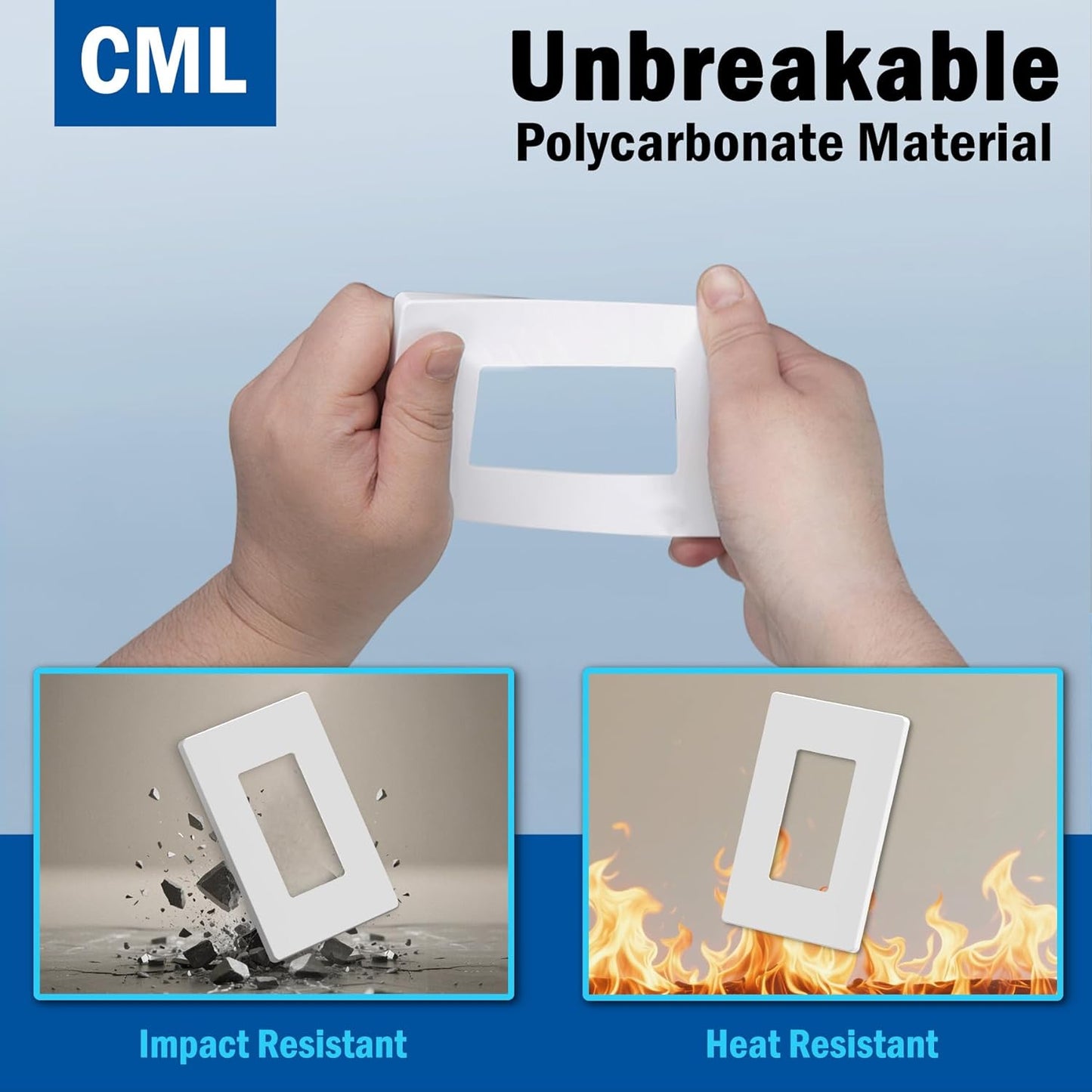 CML Matte White 1-Gang Screwless Decorative Wall Plates, 40 Pack Decorator Light Switch Covers, Standard Size 2.91” X 4.68”, Scratch and Impact Resistant, Polycarbonate