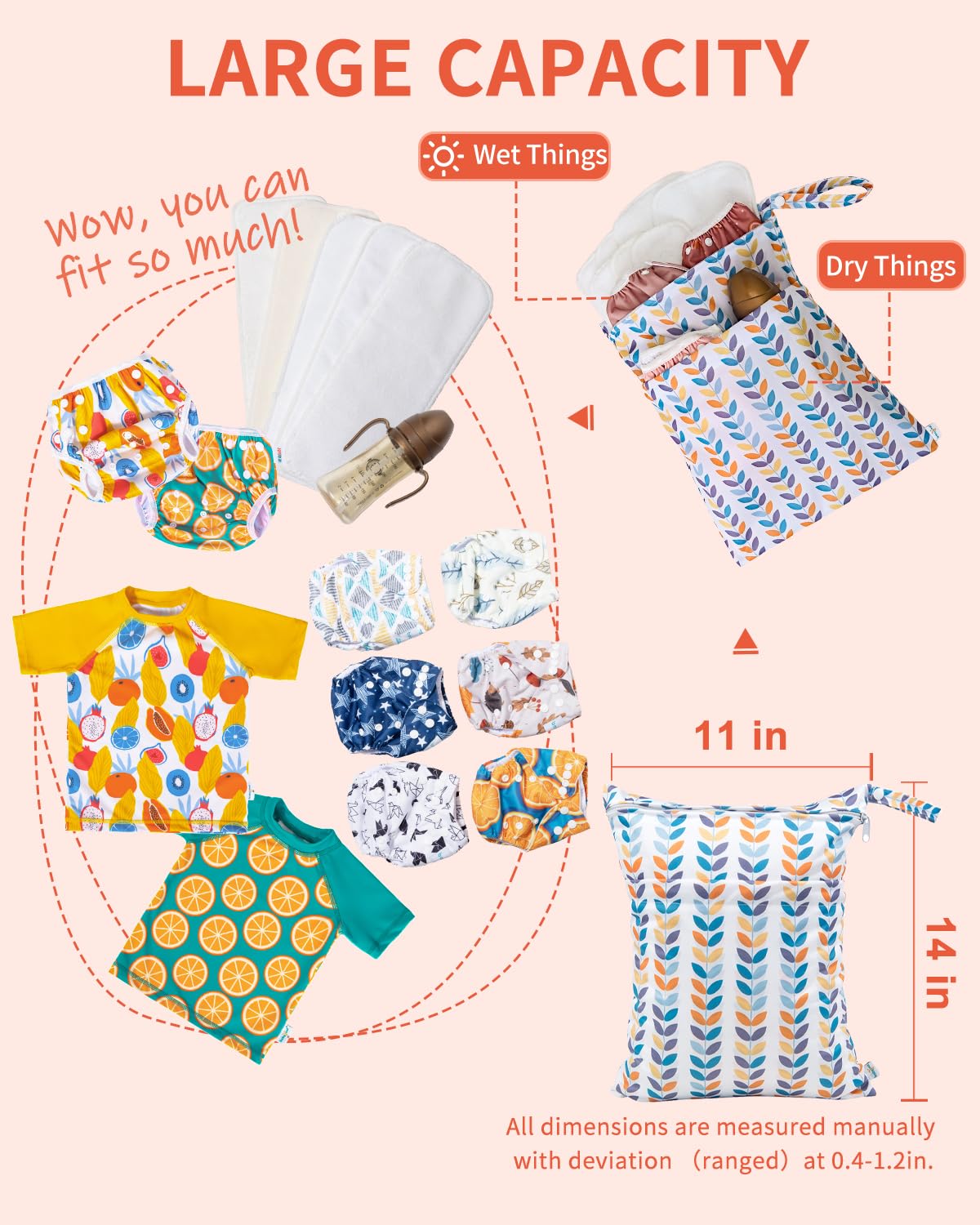 babygoal Wet Dry Bags for Baby Cloth Diapers, Washable Travel Bags, Beach, Pool, Gym Bag for Swimsuits & Wet Clothes with Two Zippered Pockets 3 Pack 3LN08