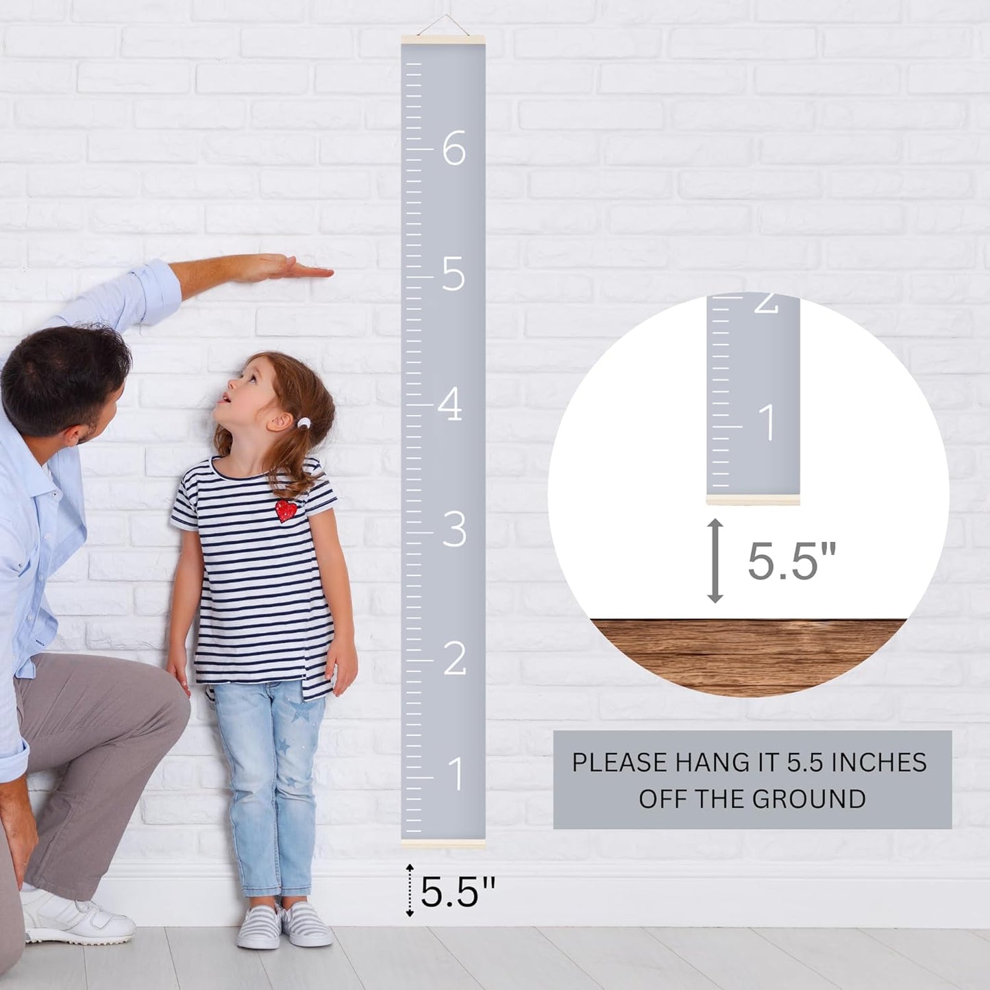 Morxy Canvas Growth Chart for Kids - Unisex Kids Room Wall Decor - Measuring Height Chart- Wall Tape with Height Chart for Kids (Canvas, Plain Gray)
