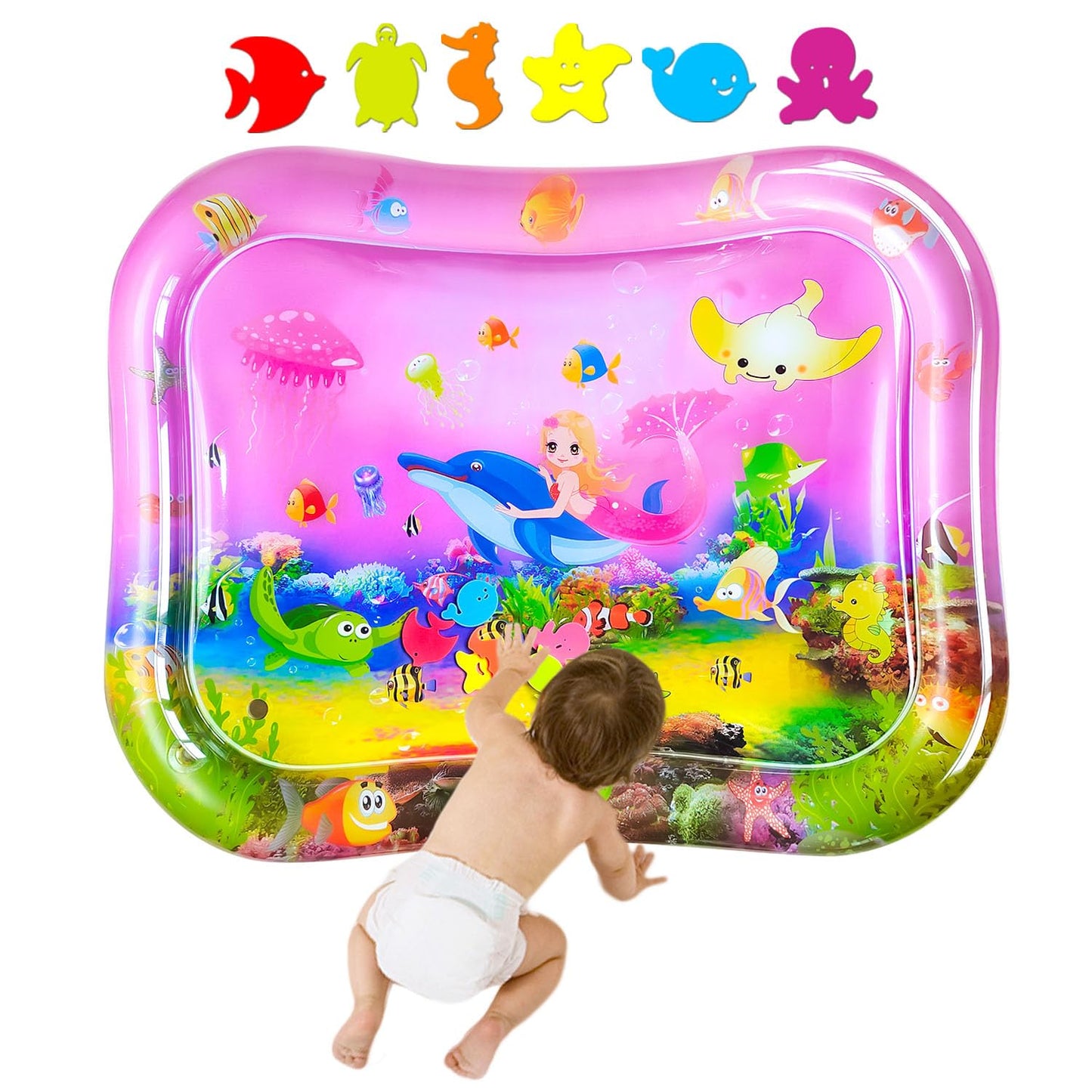 ZHUYNXIR Extra Big Infant Toys, Tummy time Toys, Baby Pink Water Play mat, Fun Early Development Activity Play Center for Newborn,Mermaid Pink 39.5x31.5 in.